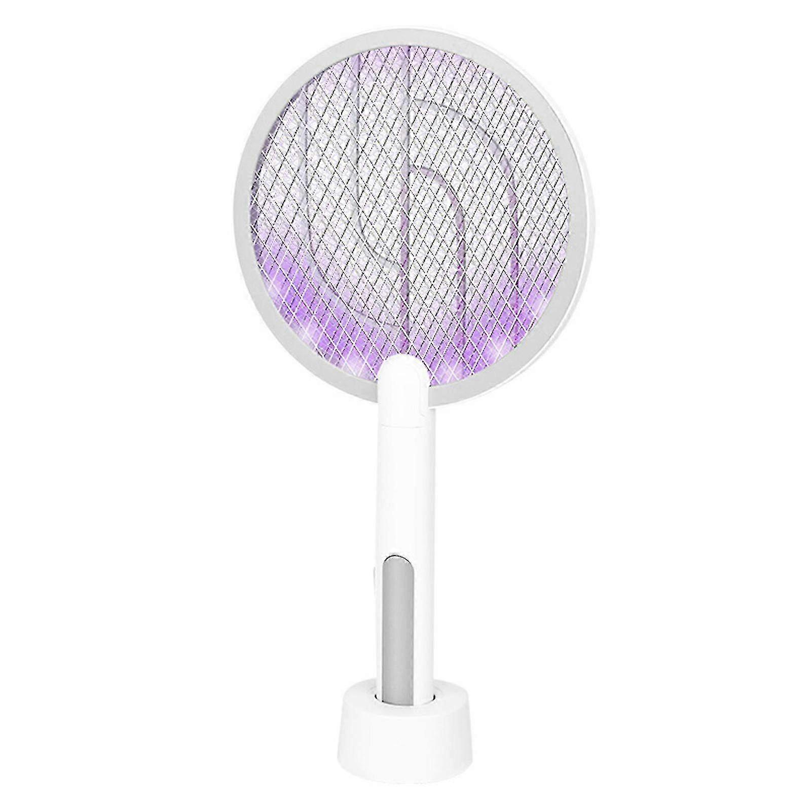 Electric Fly Swatter Racket with USB Rechargeable Base, 2-in-1 Bug Zapper and Mosquito Trap Lamp for Home and Bedroom, 3-Layer Safety Mesh Design
