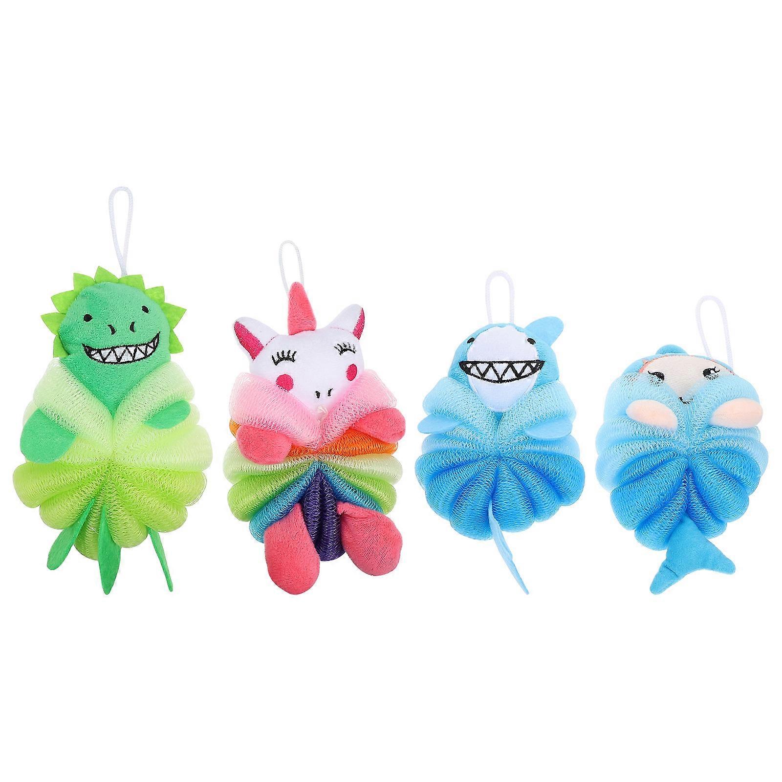 Bath Scrubber Body Designed As Cartoon Animals For Bath Accessories In Assorted Color For Exfoliation 4Pcs
