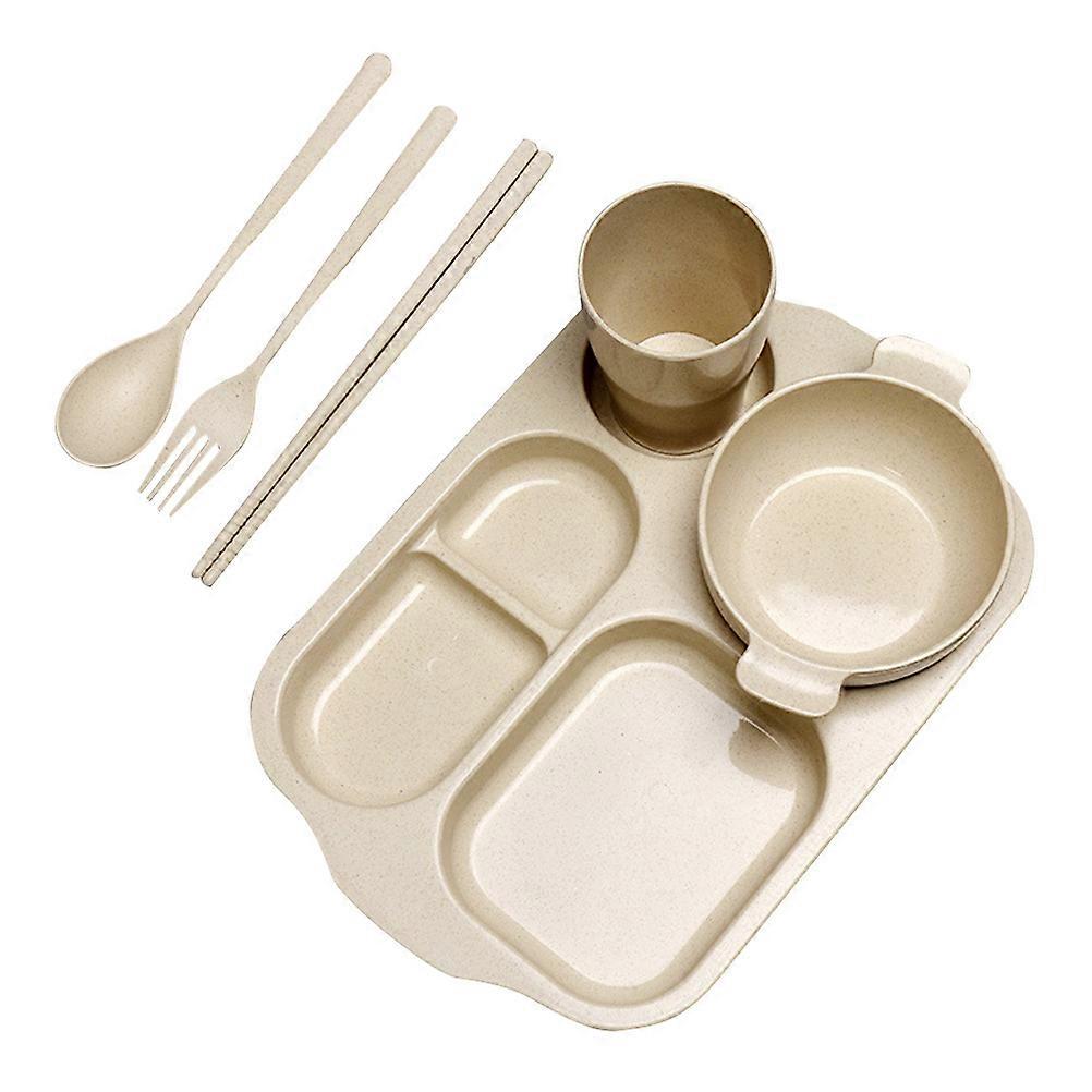 Dishwasher Safe Children Tableware Set Perfect For Family Mealtime Including Yellow Plate Bowl Cup Spoon Fork And Chopsticks 6Pcs