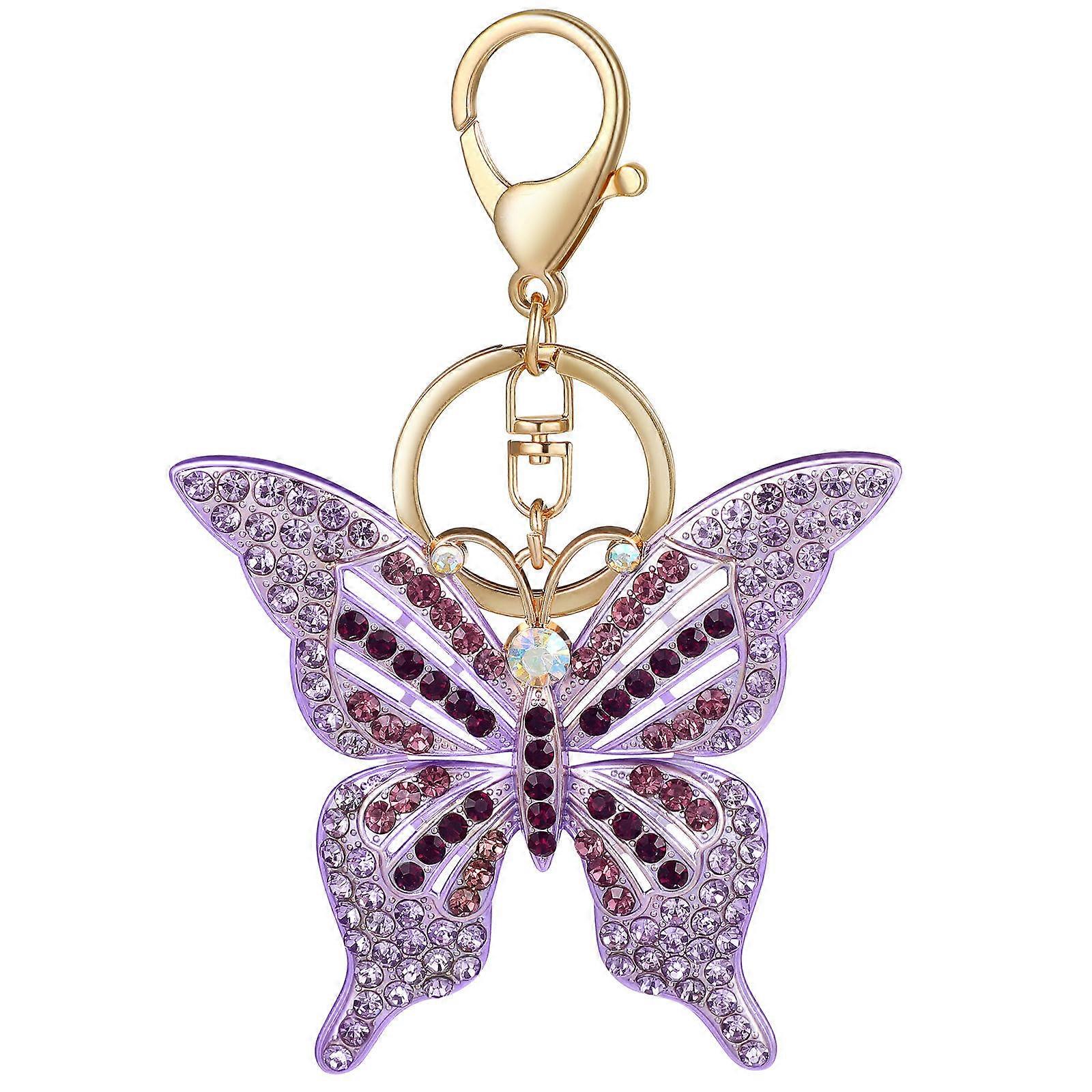 Purple Butterfly Pendant Keychain with Rhinestone Decoration for Car Keys and Backpacks Stylish Lightweight Portable Gift