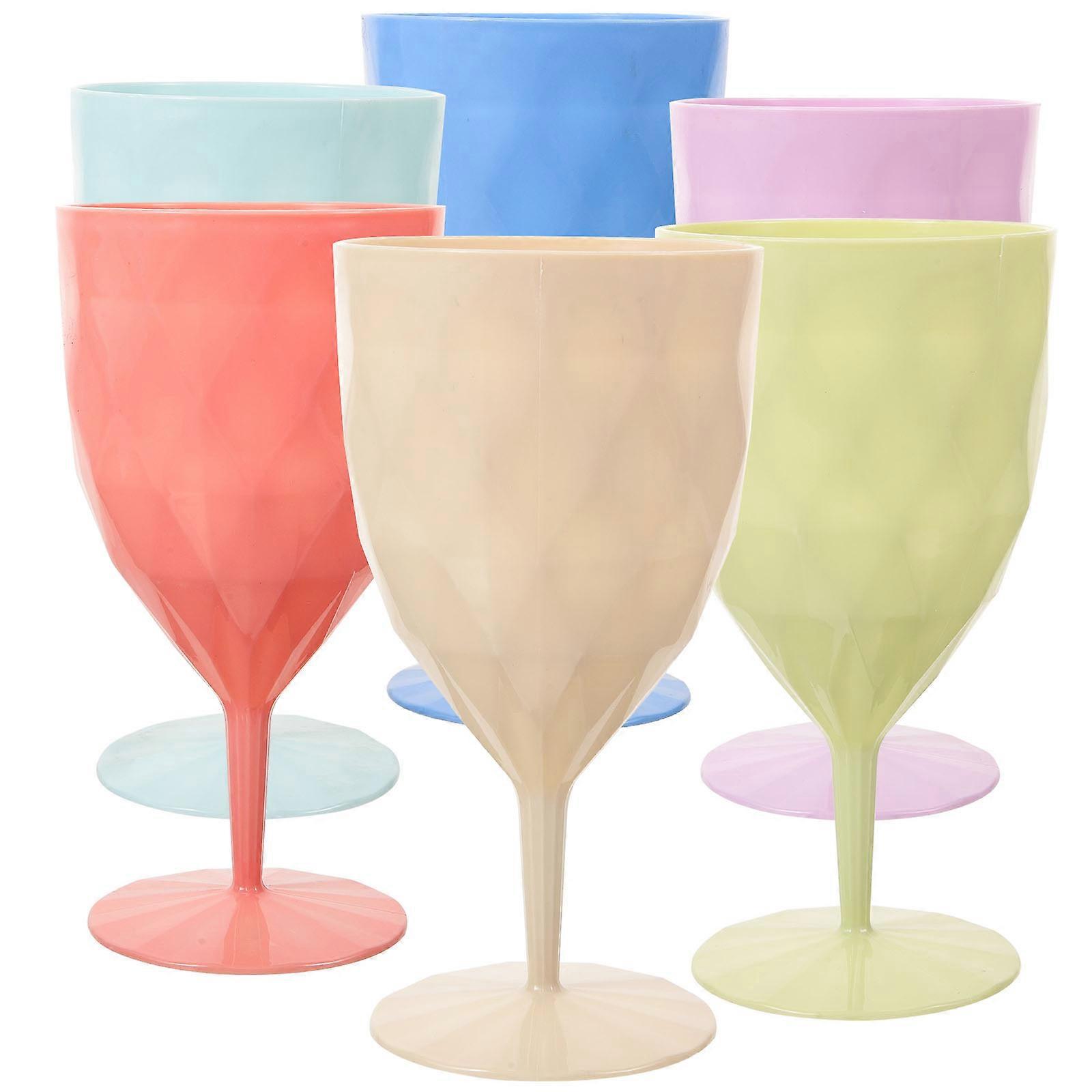 Colorful Juice Goblets 6Pcs Plastic Stemmed Cups For Home Party Celebration Decoration 380ml Elegant Design