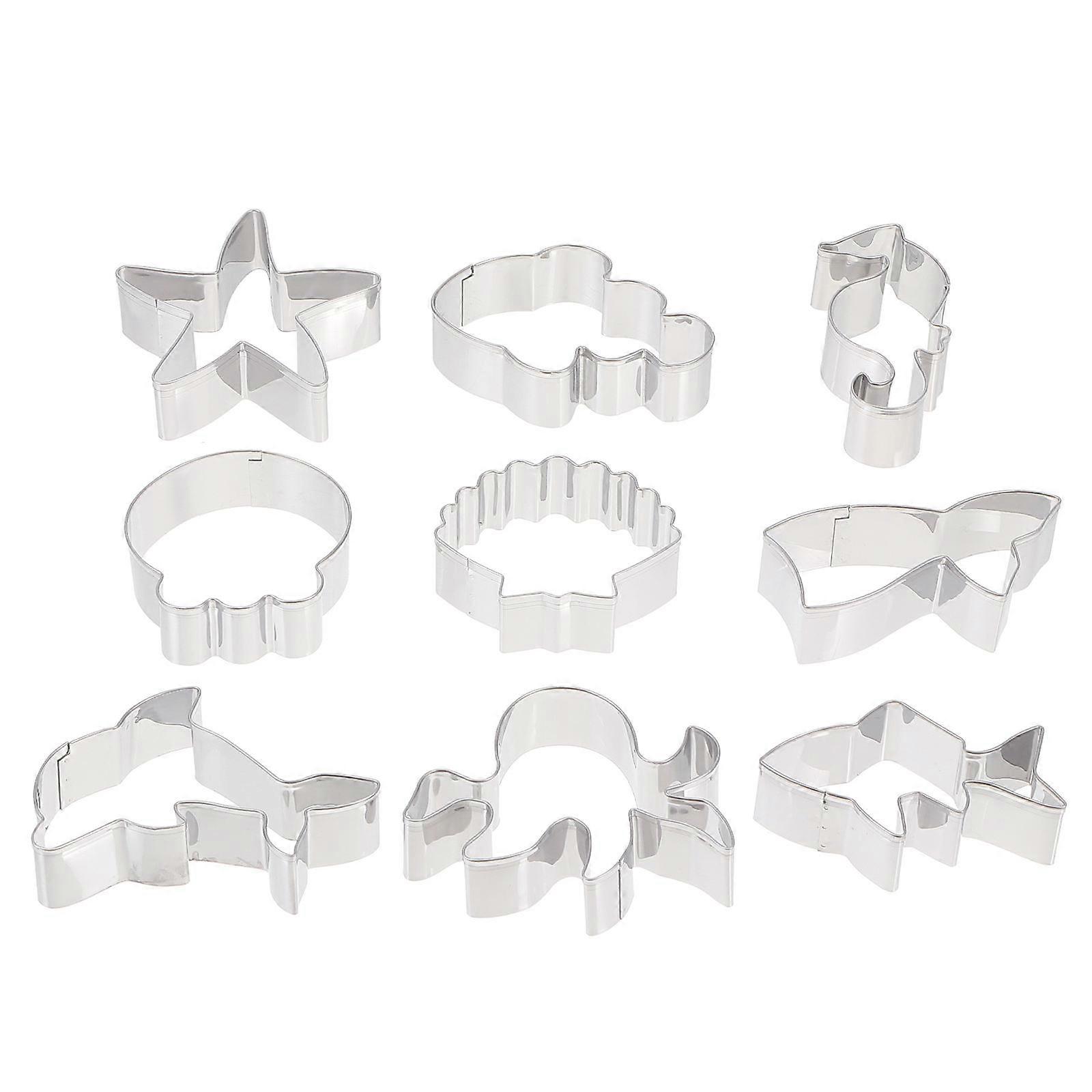 Marine Theme Biscuit Molds 9Pcs Stainless Steel Cookie Baking Tools For Friends And Family 8X8X2.5CM Perfect For Shaping Food