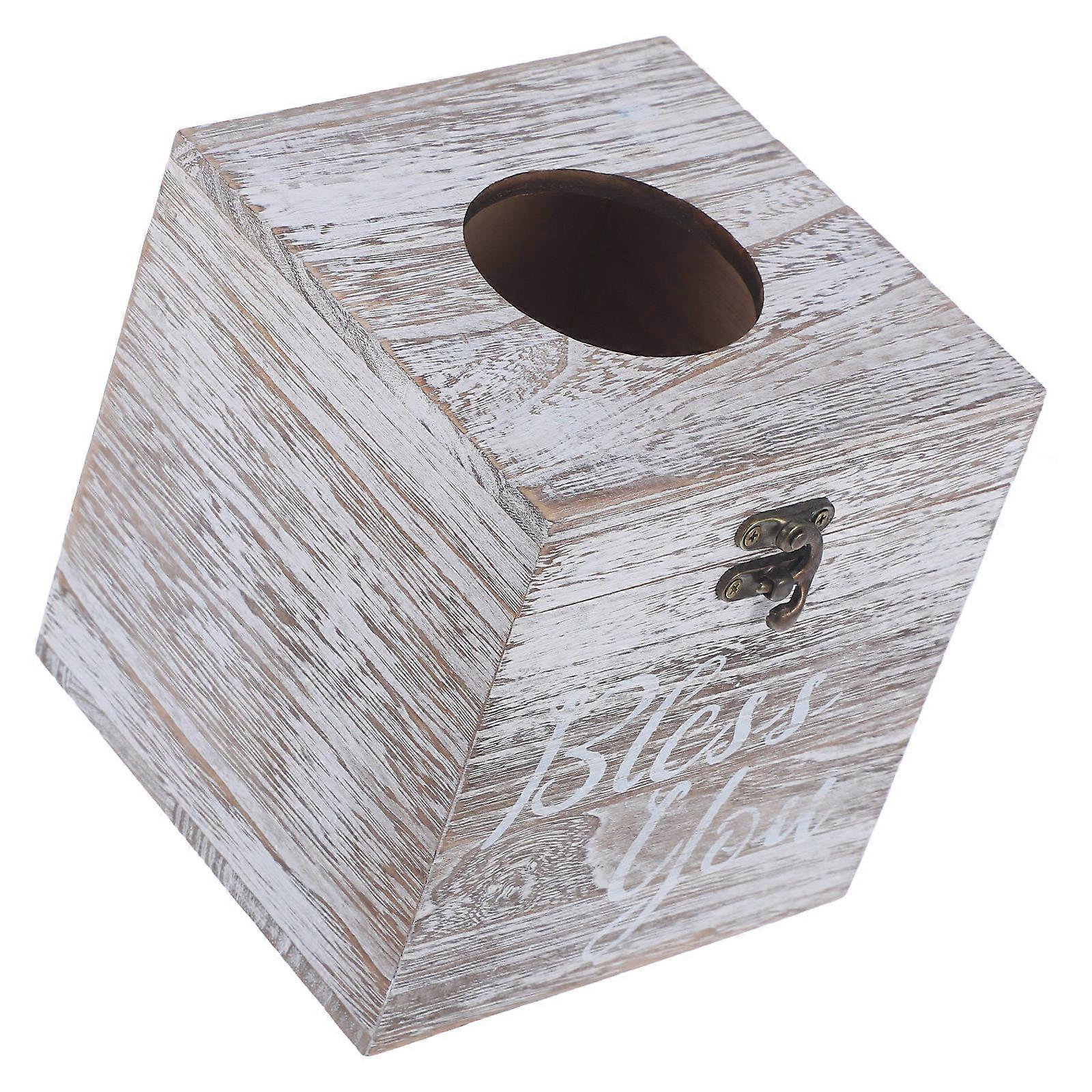 Grey Wood Tissue Box Cover for Home Use Simple Design Desktop Tissue Holder Compatible with Standard Size Boxes