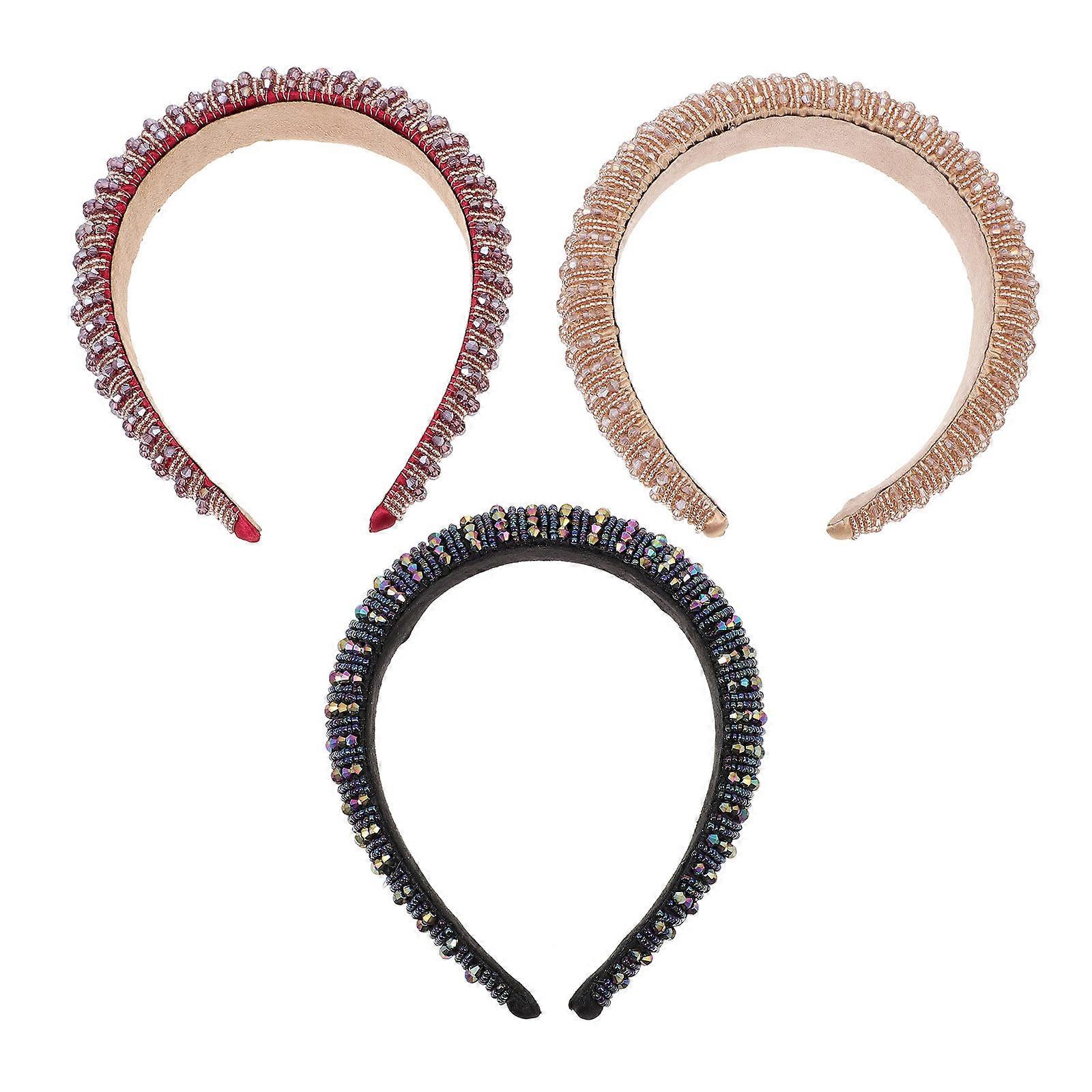 Here's a refined and engaging product description based on your input:
**3pcs Rhinestone Headbands for Women – Elegant Hair Hoops with Beads |