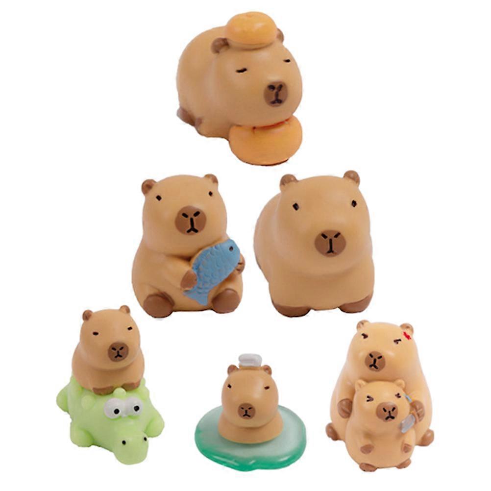 Cute Resin Capybara Figurines Handcrafted Mini Statuette for Desk Decoration Assorted Color 6pcs