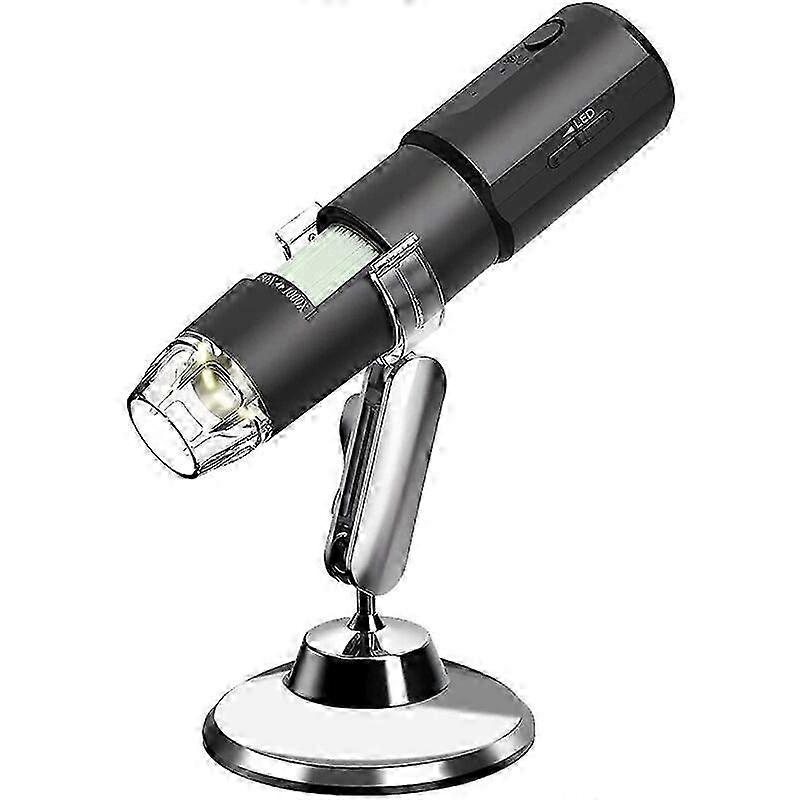 Wireless digital microscope compatible with Windows laptop, mobile phone (black).