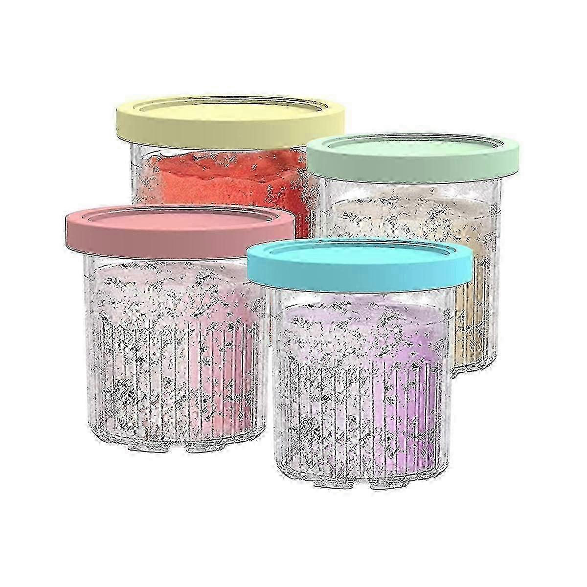 4-Piece Ice Cream Pint Cups with Lids Compatible with Ninja Creami NC301, NC300, and NC299 Models