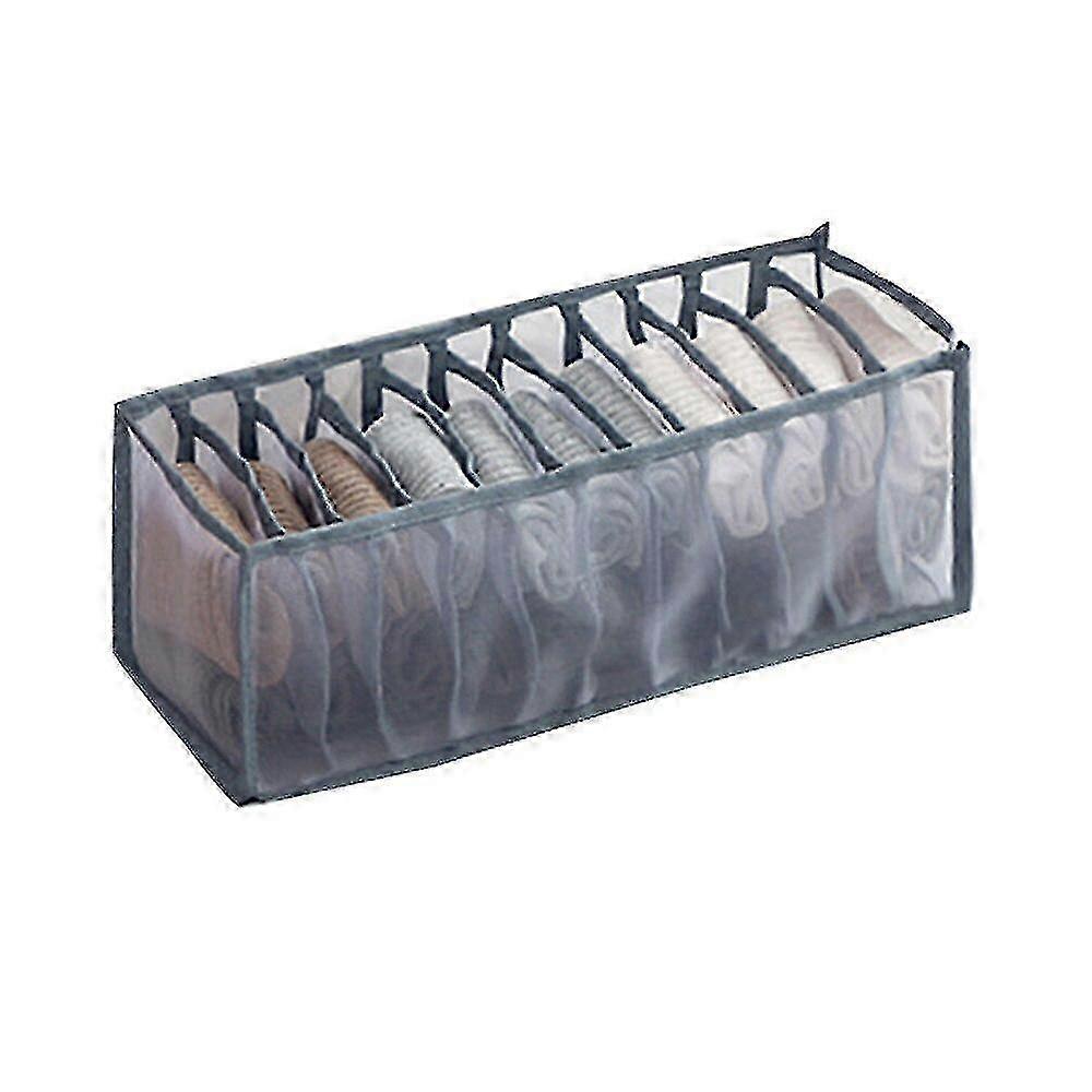 Underwear & Bra Storage Box with 11 Grids for Drawer Organization - Gray
