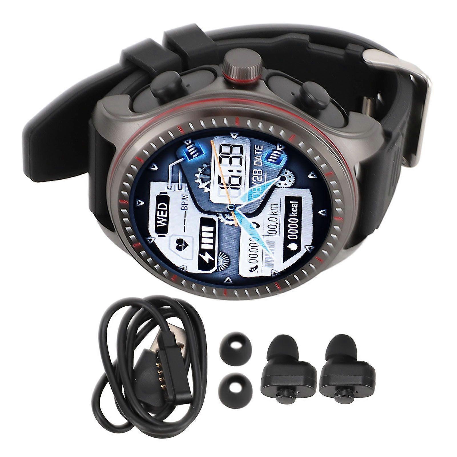 2 in 1 Smartwatch with Earbuds 1.53 Inch HD Screen Fitness Tracker Music Player BT Call Smartwatch and Earphones Black