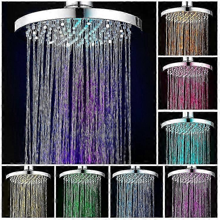 Rain Shower Head with LED Lights, 20CM Color-Changing Round Showerhead, 7 Vibrant Illuminated Modes for Bathroom Use