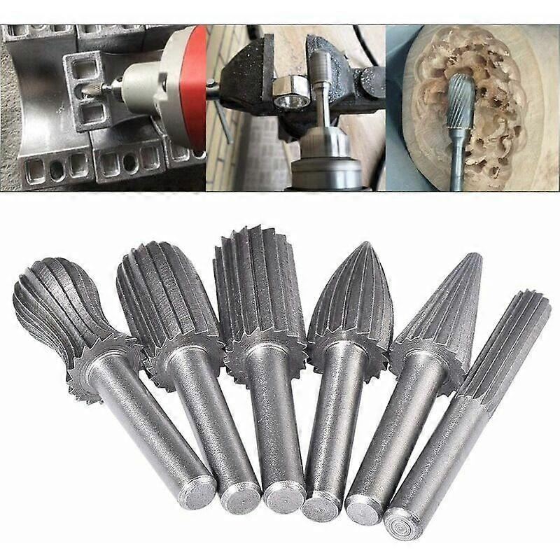 6 stk dobbeltkuttet wolfram roterende grader 6 mm skaft wolframfiler