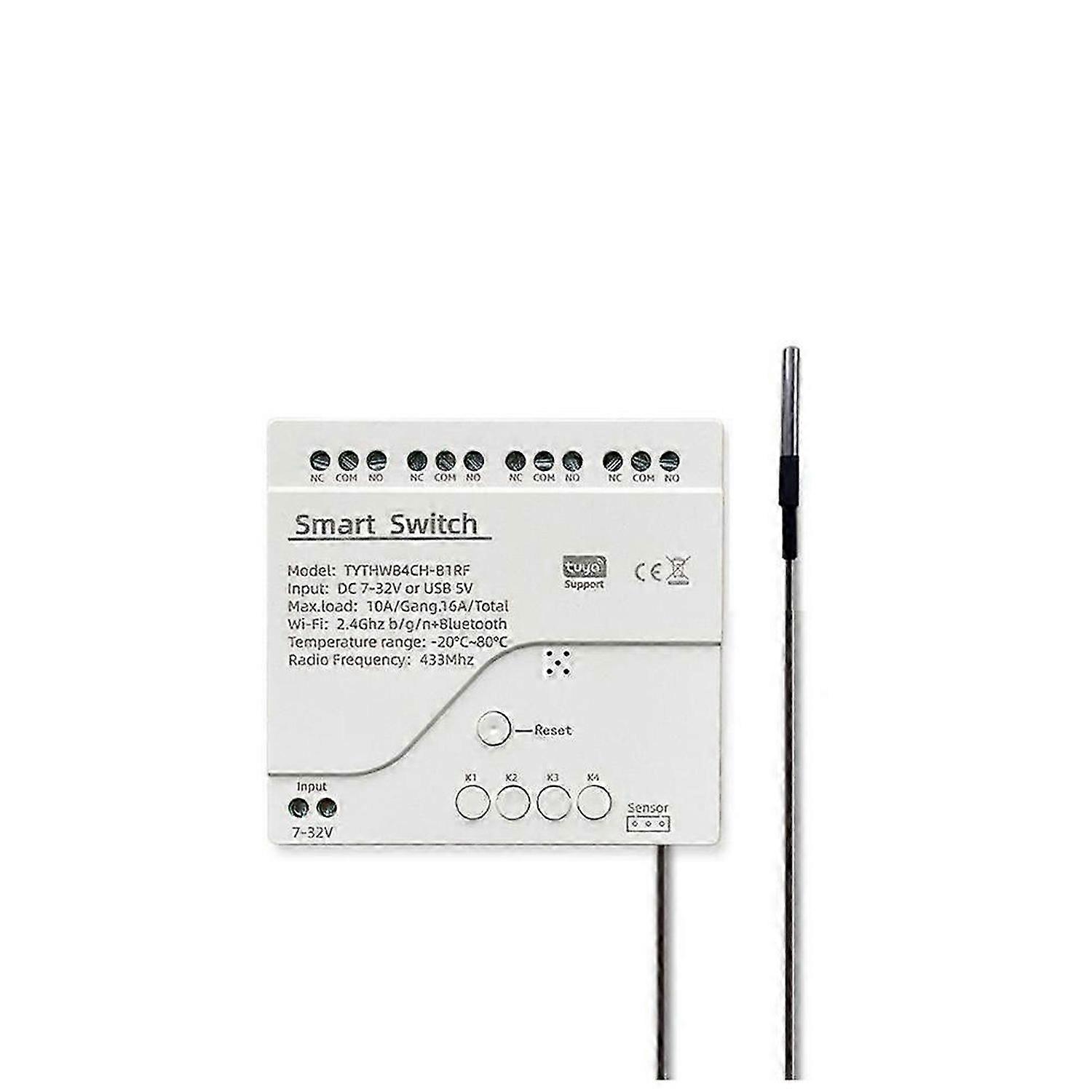 Tuya WiFi DC 7-32V 4 Channel Smart Switch with Temperature Sensor Passive Dry Contact Module Work with Smart Life APP