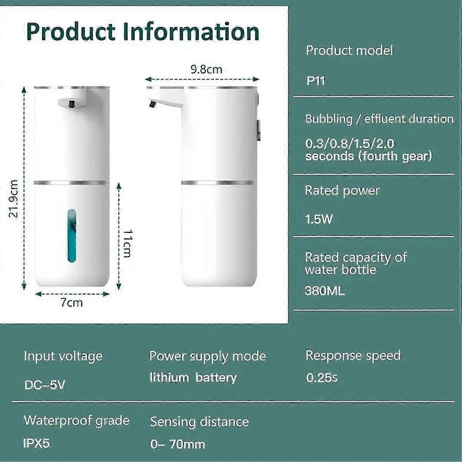 380ML Automatic Foam Soap Dispenser P11 Bathroom Smart Washing Machine with USB Charging