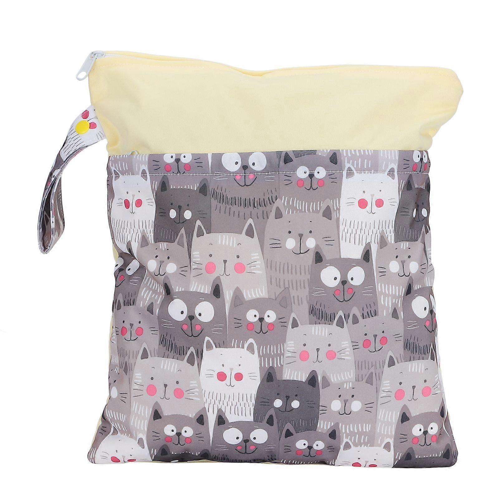 Cartoon Pattern Double Zippers Diaper Bag Wet Dry Bag Baby Diapers Nappy Storage BagCat