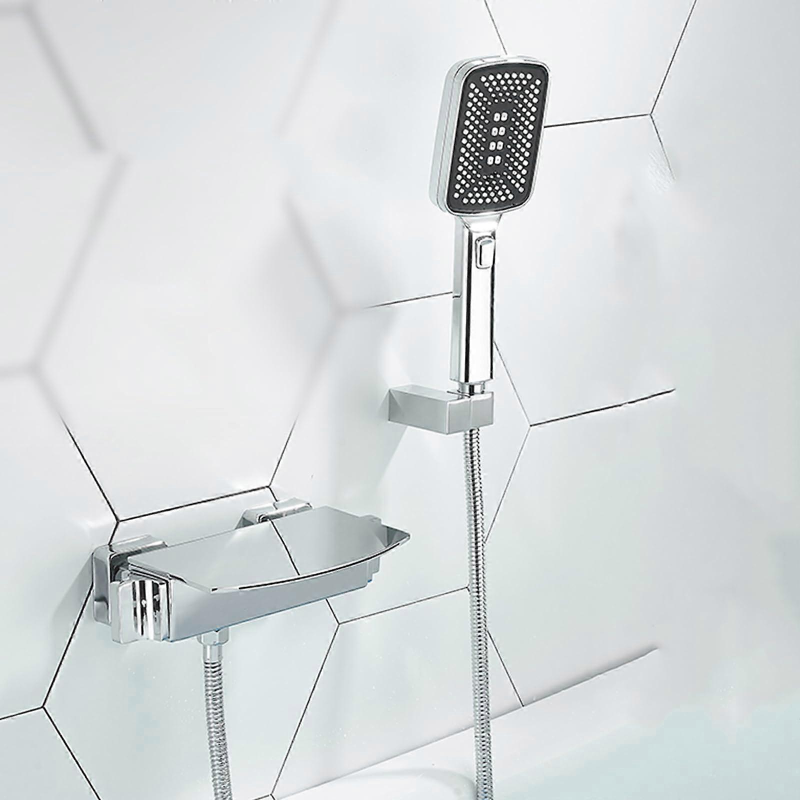 Waterfall Bath Taps Wall-Mounted White Bath Mixer With Shower Brass-Chrome Plated