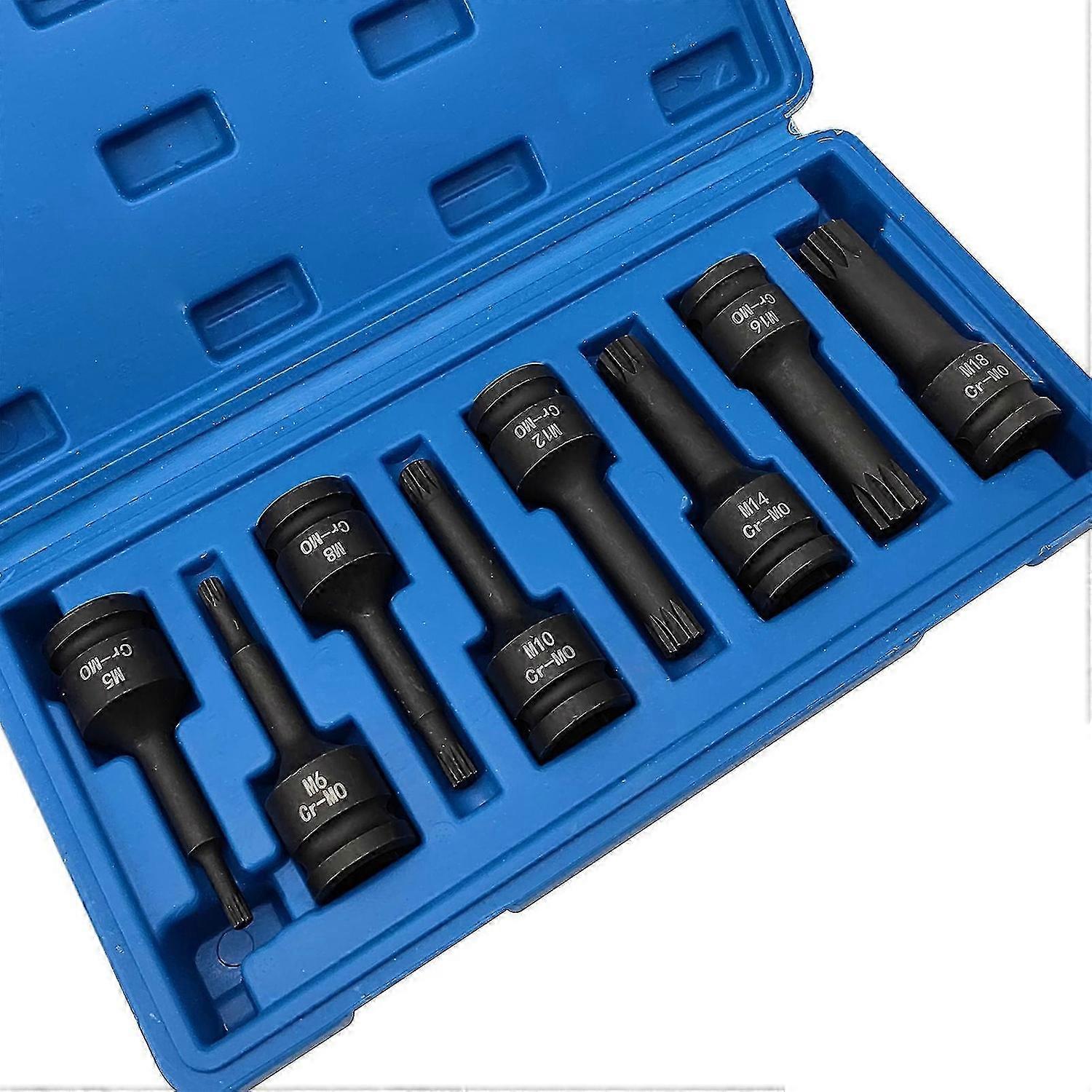 1/2in 8 قطع تأثير العبث مع ثقب سبلين بت المقبس مجموعة M5-M18