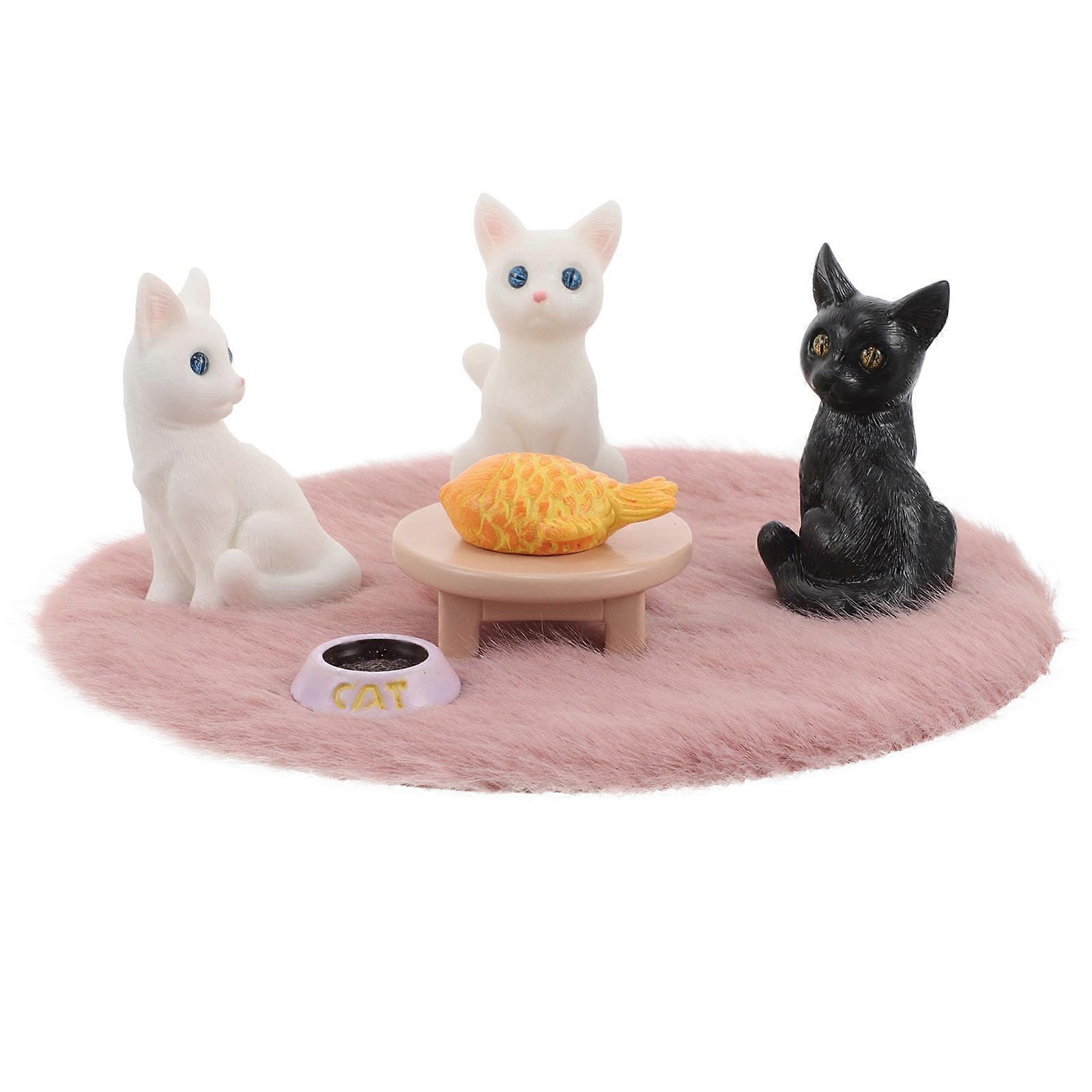 Mini Cat Figurines Dollhouse Accessories for Decor Use 4Sets