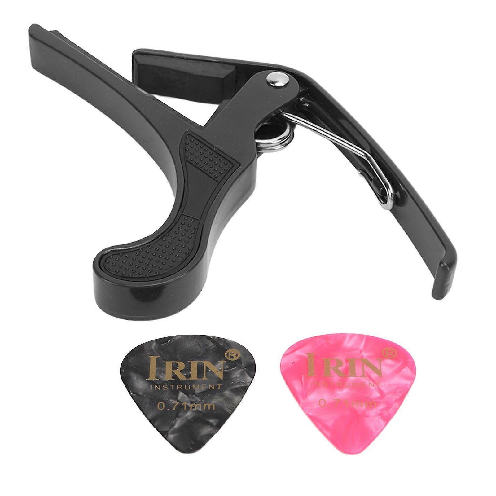 Gitarr Capo Legering Snabbkoppling Elgitarr Capo Set med 2 st Gitarrplektrum för Banjo Mandolin Svart
