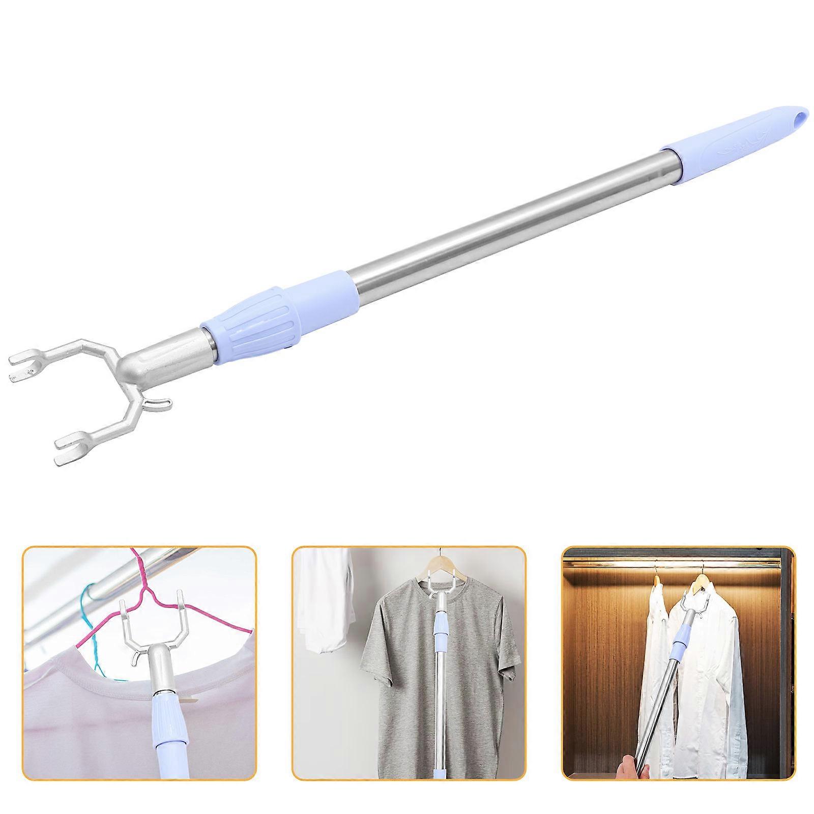 Clothes Reach Pole for Indoor Use Silver Adjustable 2Pcs Clothesline Rod