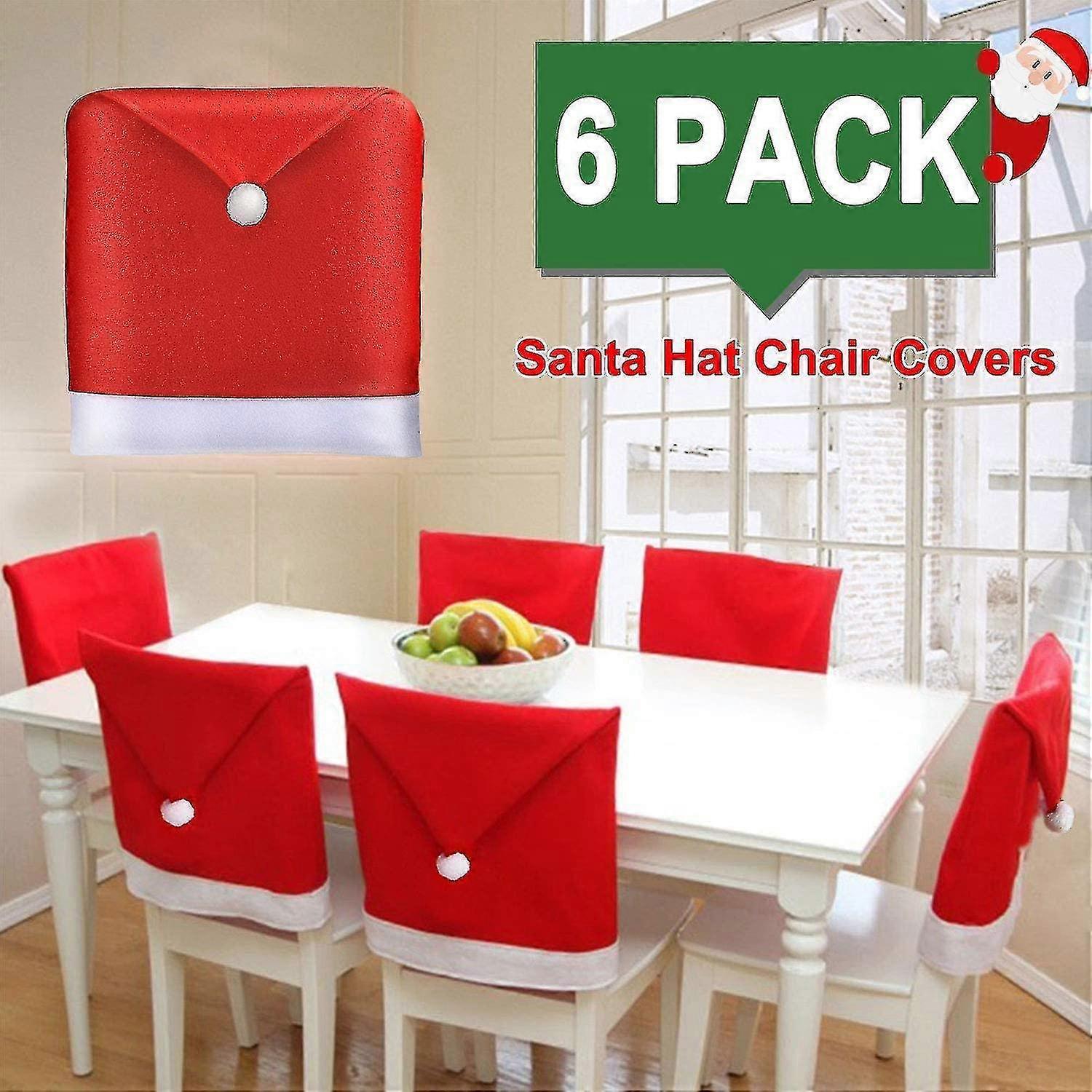 6 Pack julstol täcker juldekoration Santa Hat Stol Ryggskydd Stol Täcker Kepsar Slipcovers Set för jul festlig hemmiddag Chri