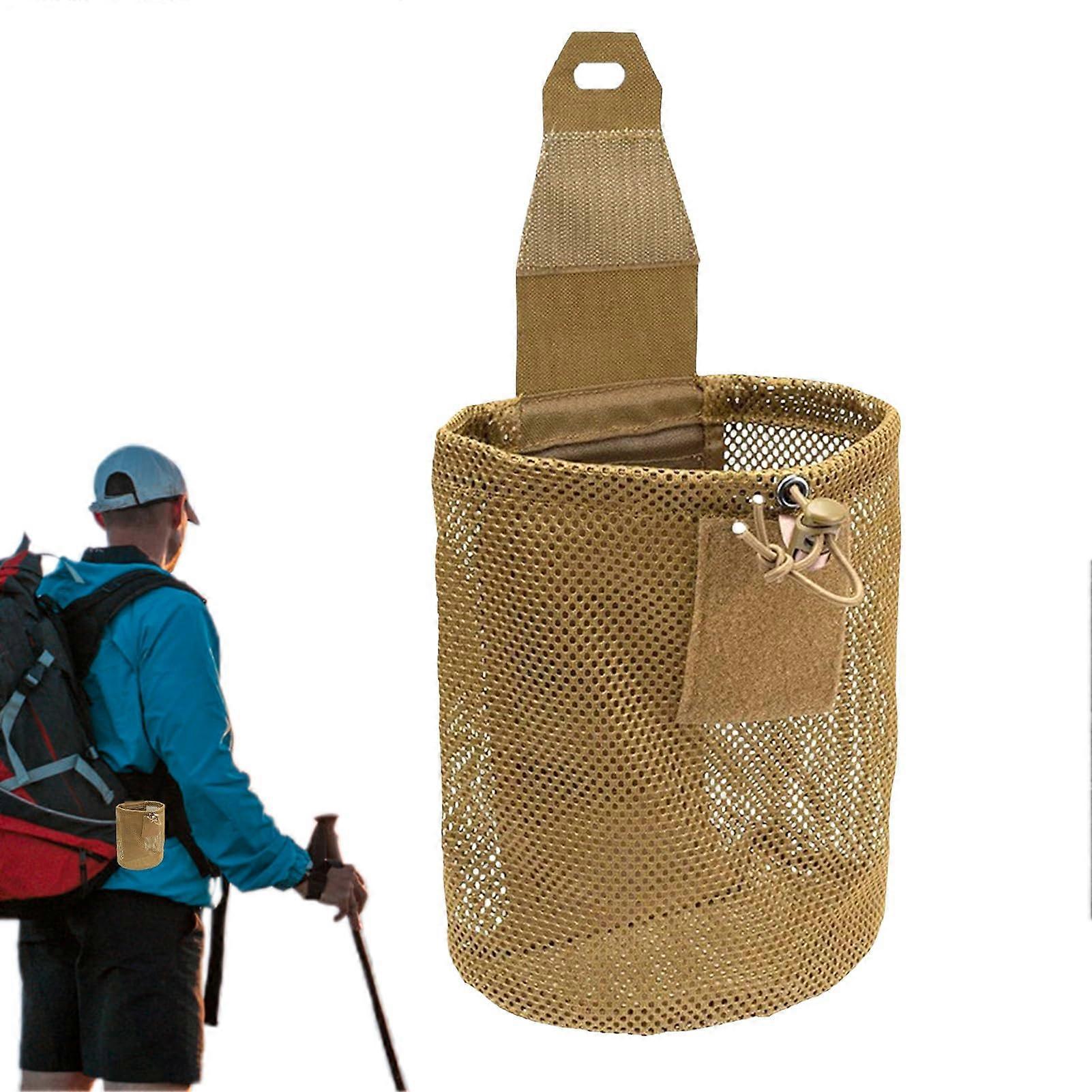 Small Dump Pouch Drawstring Organizer Portable Mesh Waist Bag For Camping, Khaki, Lightweight Travel Gear Organizer