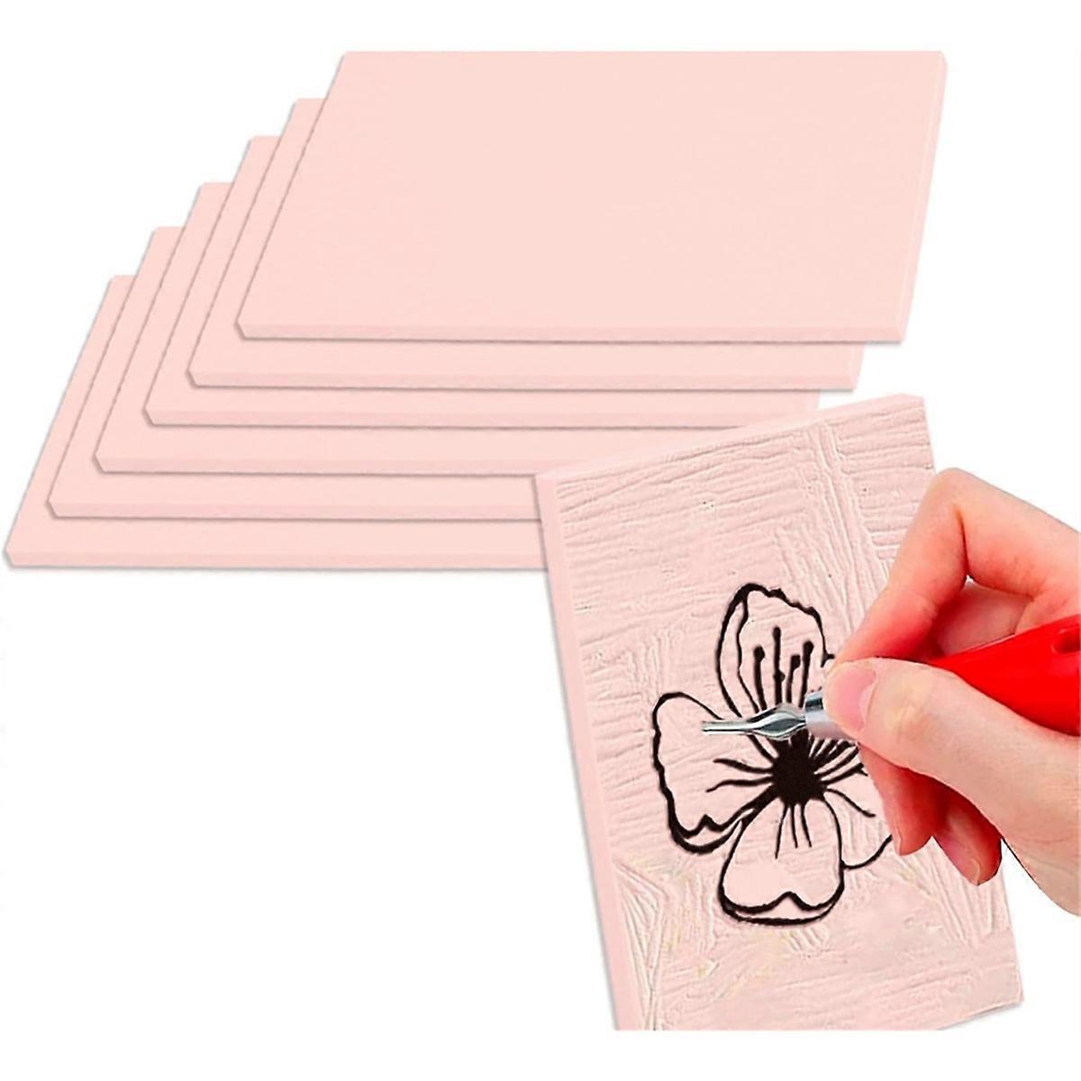 6 Pcs 4"X6" Rubber Carving Blocks for Printmaking - Soft Linoleum Stamp Making Kit, Printing Block f