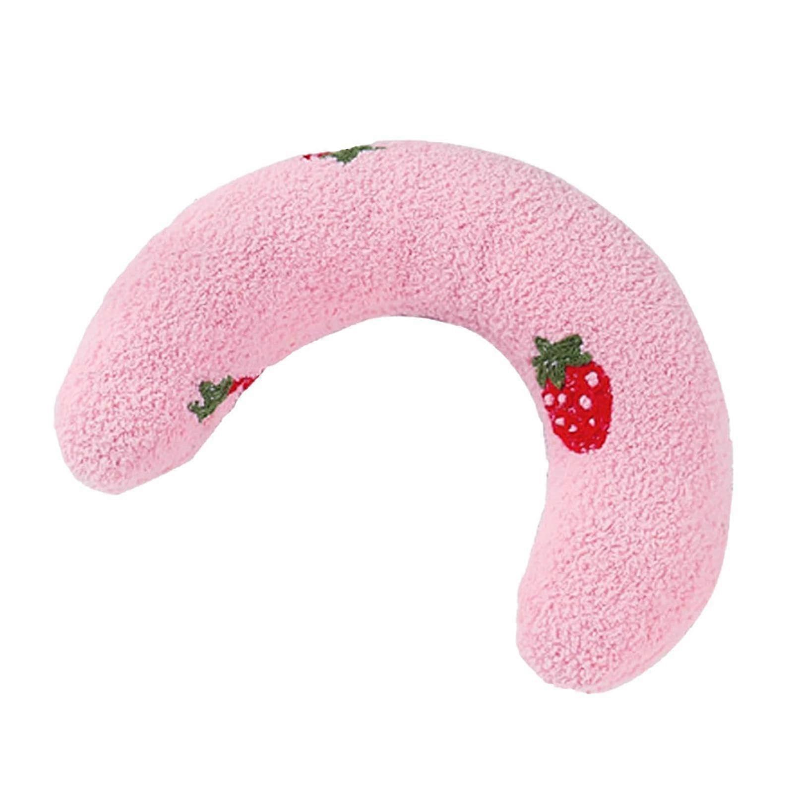 Dog Neck Pillow 27x17x6cm UShape Calming Soft Plush Embroidered Patterns For Dogs And Cats Pink