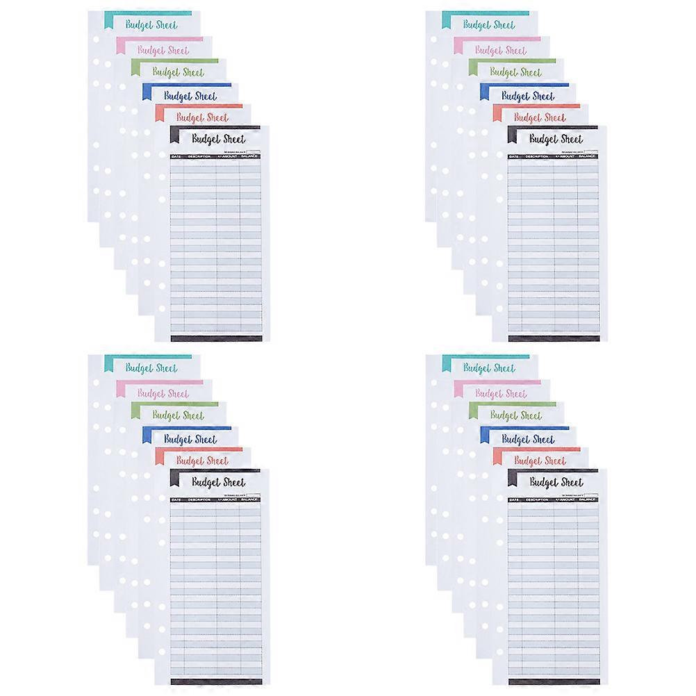Assorted Color Budget Sheets Six-Holes for Cash Binder Refill 96Pcs