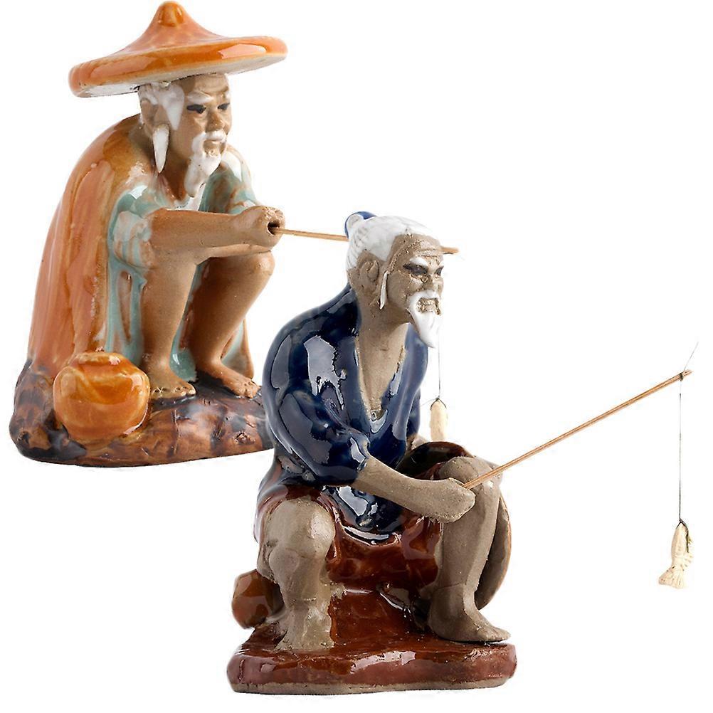 Fisherman Figurine 8Pcs Indoor Decoration For Fish Tank Decor 9x6.5cm Simple Design Compact Shape