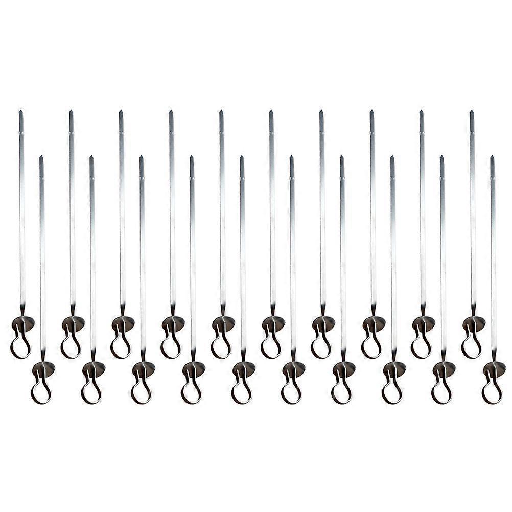 20Pcs Stainless Steel Skewers For Barbecue And Grill Suitable For Outdoor Cooking And Picnic With Flat Design For Preparation