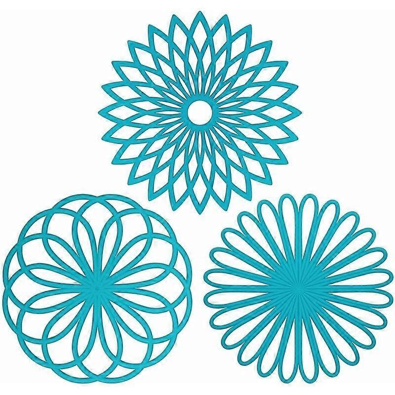 Silicone Multi-Use Flower Trivet Mat(Set of 3 Pack) Premium Quality Insulated Flexible Durable Non Slip Hot Pads and Coasters Cup,,(Blue)