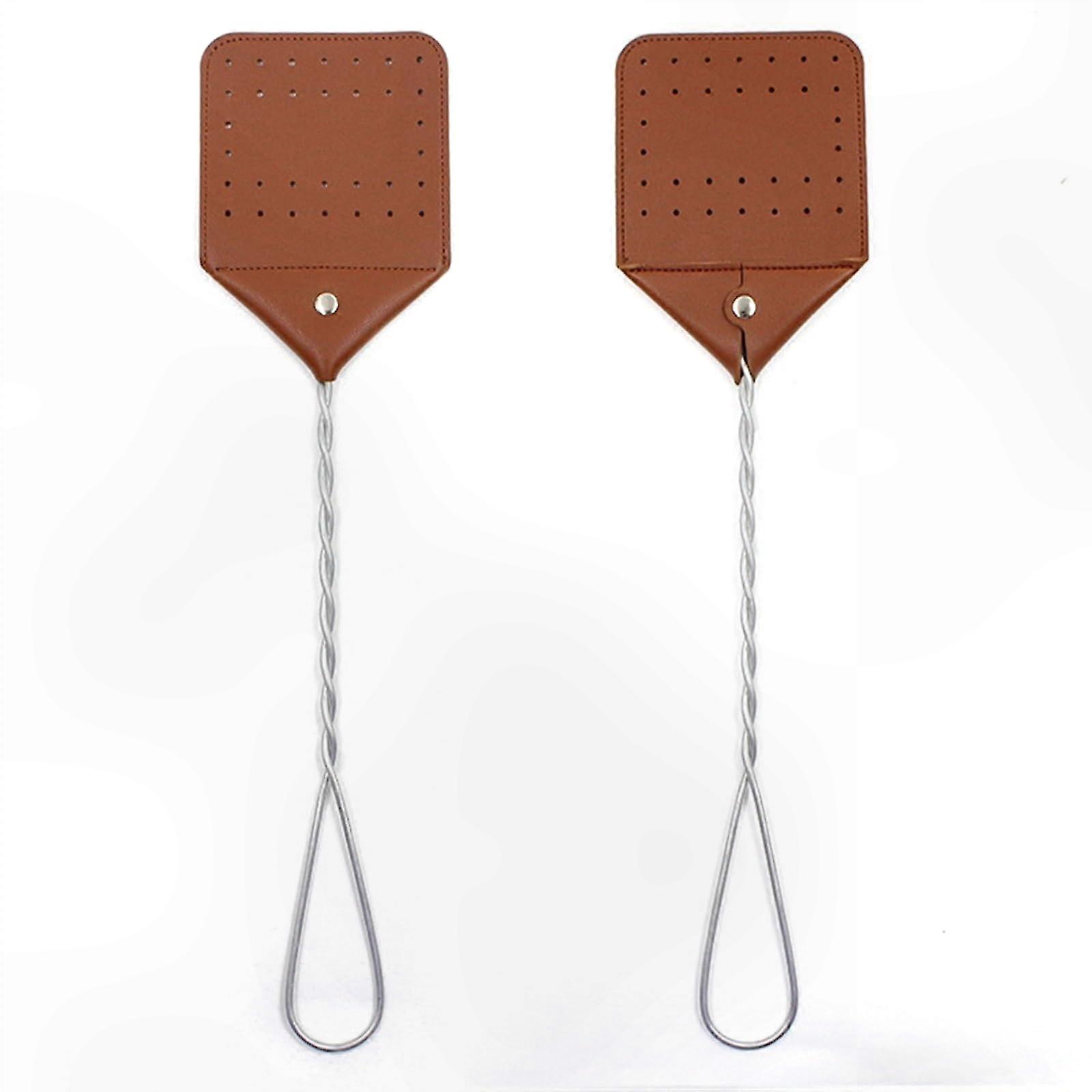 Leather Indoor Fly Swatter with Metal Handle and Hanging Loop