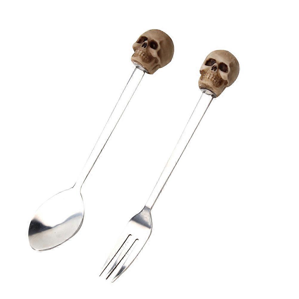 Stainless Steel Flatware Creative Skull Design Fork and Spoon Set for Eating Use 2Pcs