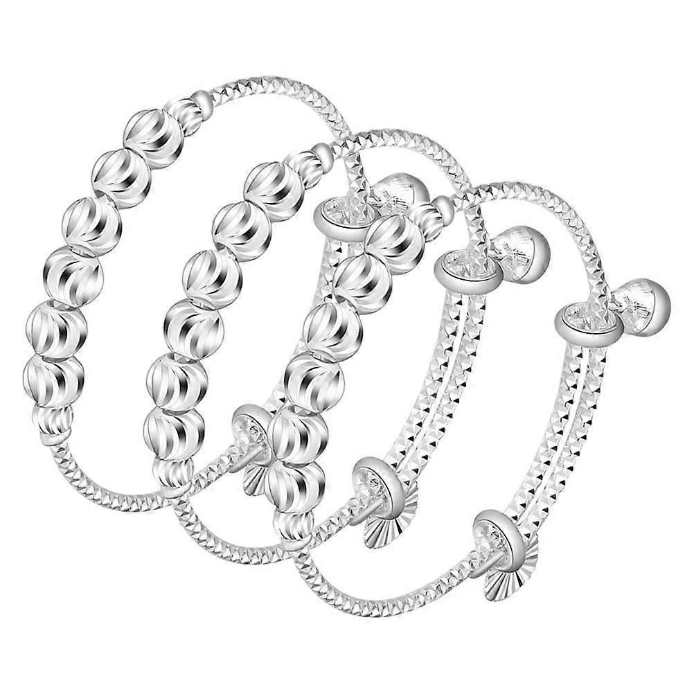 Silver Baby Bracelet Adjustable Copper Bangle for Infant 6Pcs