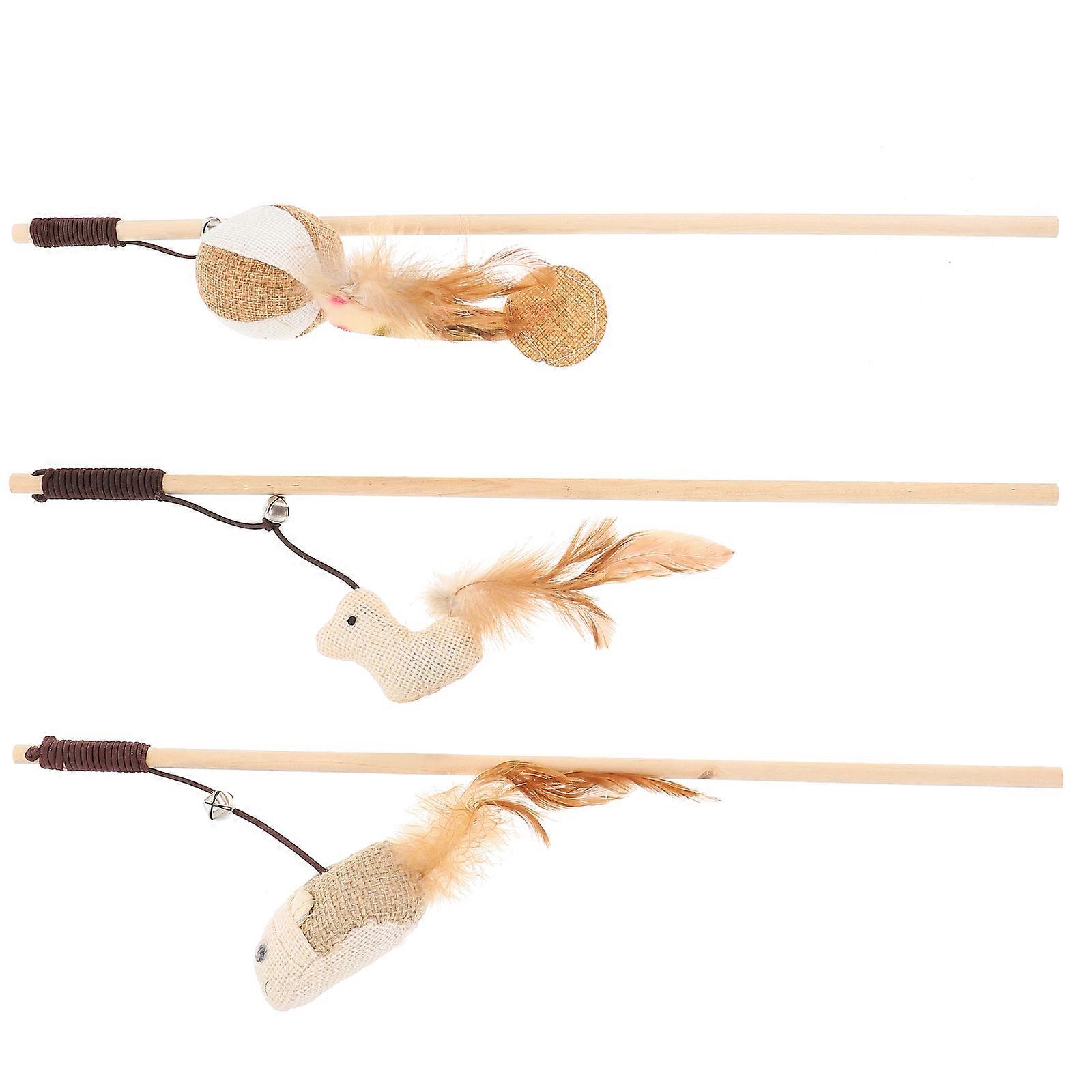 Funny Cat Stick Cat Wand Toy for Pet Entertainment 3Pcs Assorted Colors