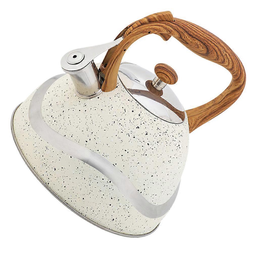 Kettle 3L Stainless Steel Home Kettle White Round Wood Handle Design Daily Use Kitchenware 1Pc