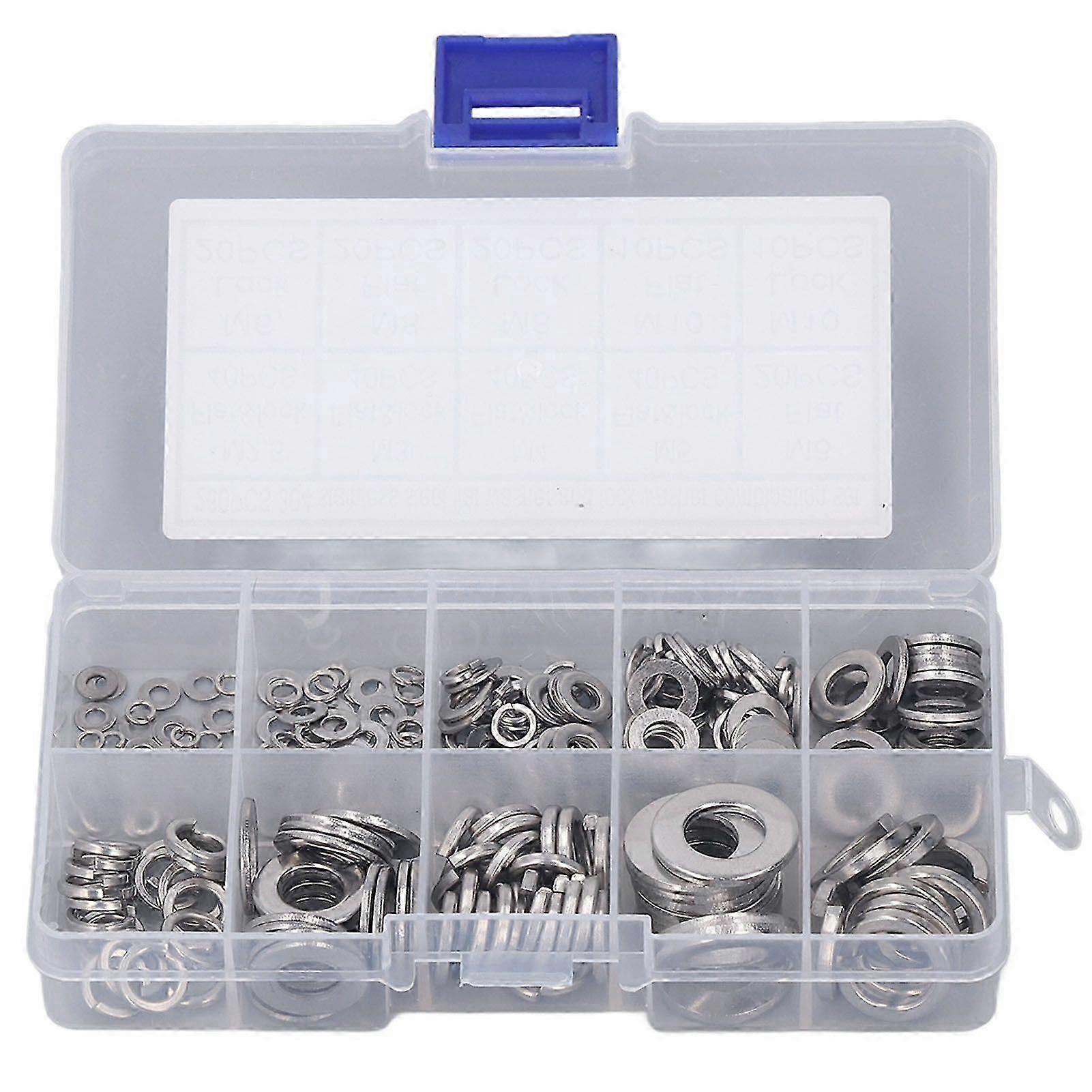 2025 Neuestes Modell 260Pcs Flat Lock Washers Sortiment Kit 304 Edelstahl