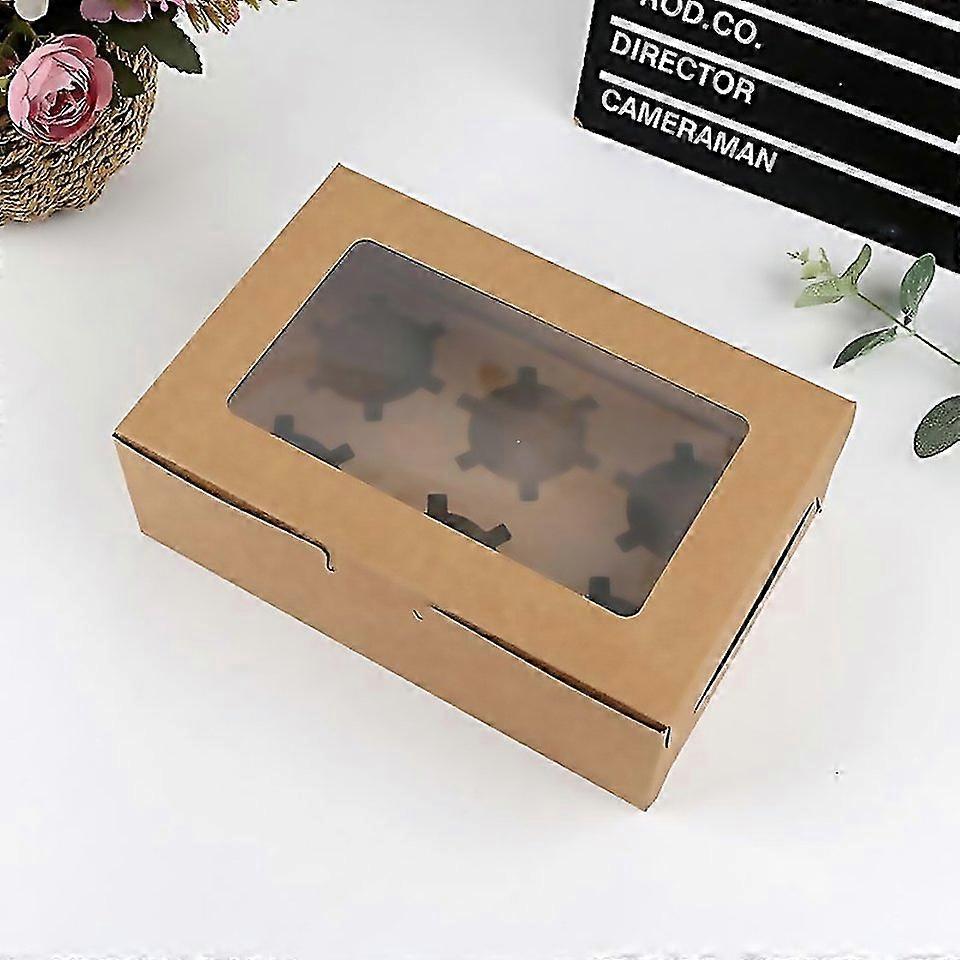 For 25 Pcs Window Cupcake Packaging Box Muffin Cake Box With Inner Support Specification 6 In One Kr