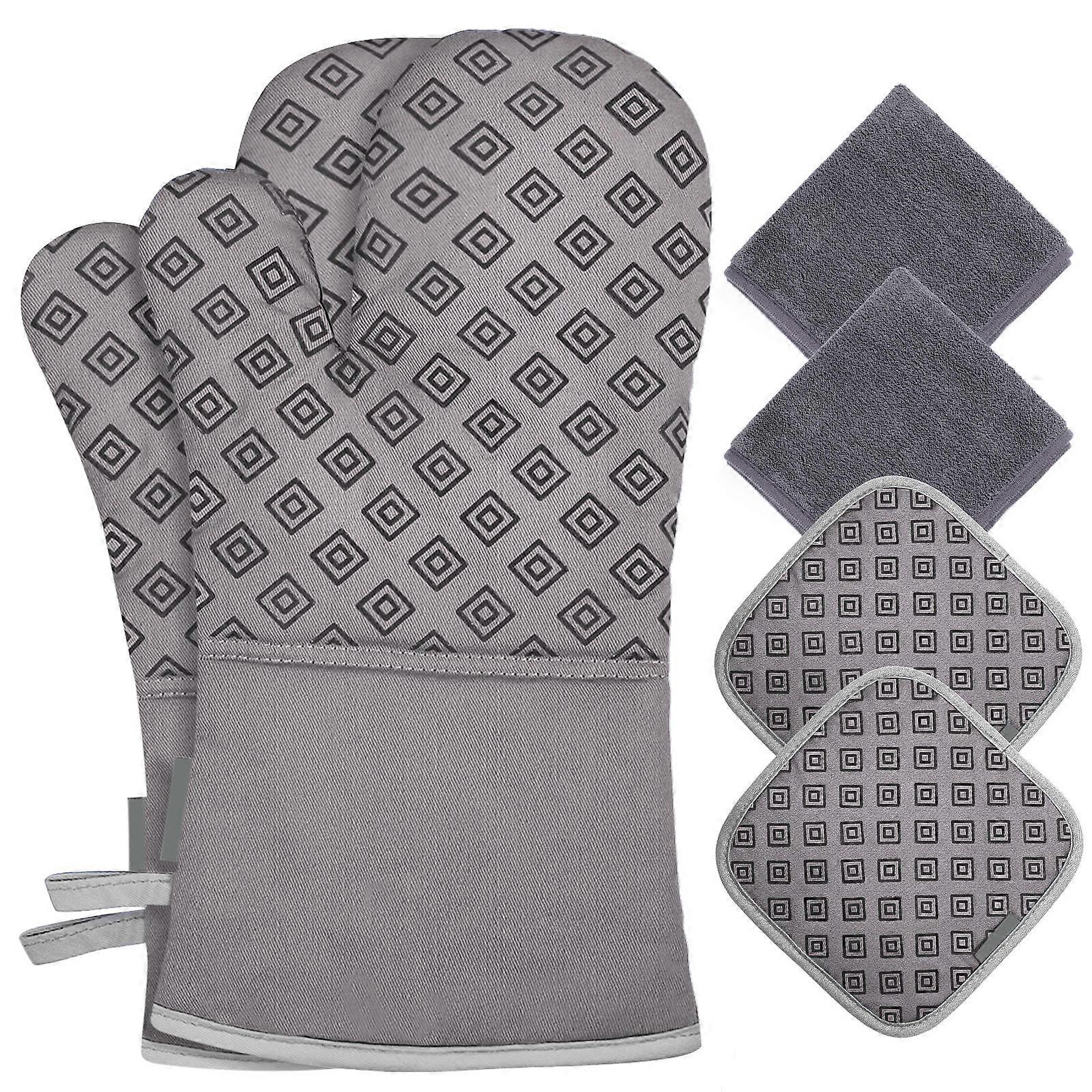 Kitchen Accessories Oven Mitt Set for Protecting Hands with 2Pcs Gray Gloves