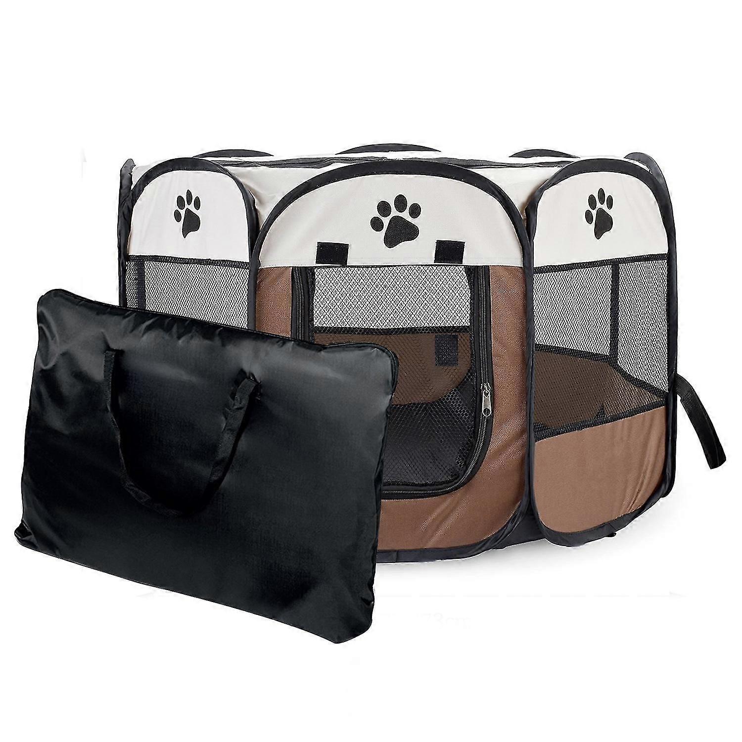 Portable Foldable Pet Playpen And Carrying Case Collapsible Travel Bowl Indoor/outdoor Use With Water Resistant And Removable Shade Cover For Dog/cat/