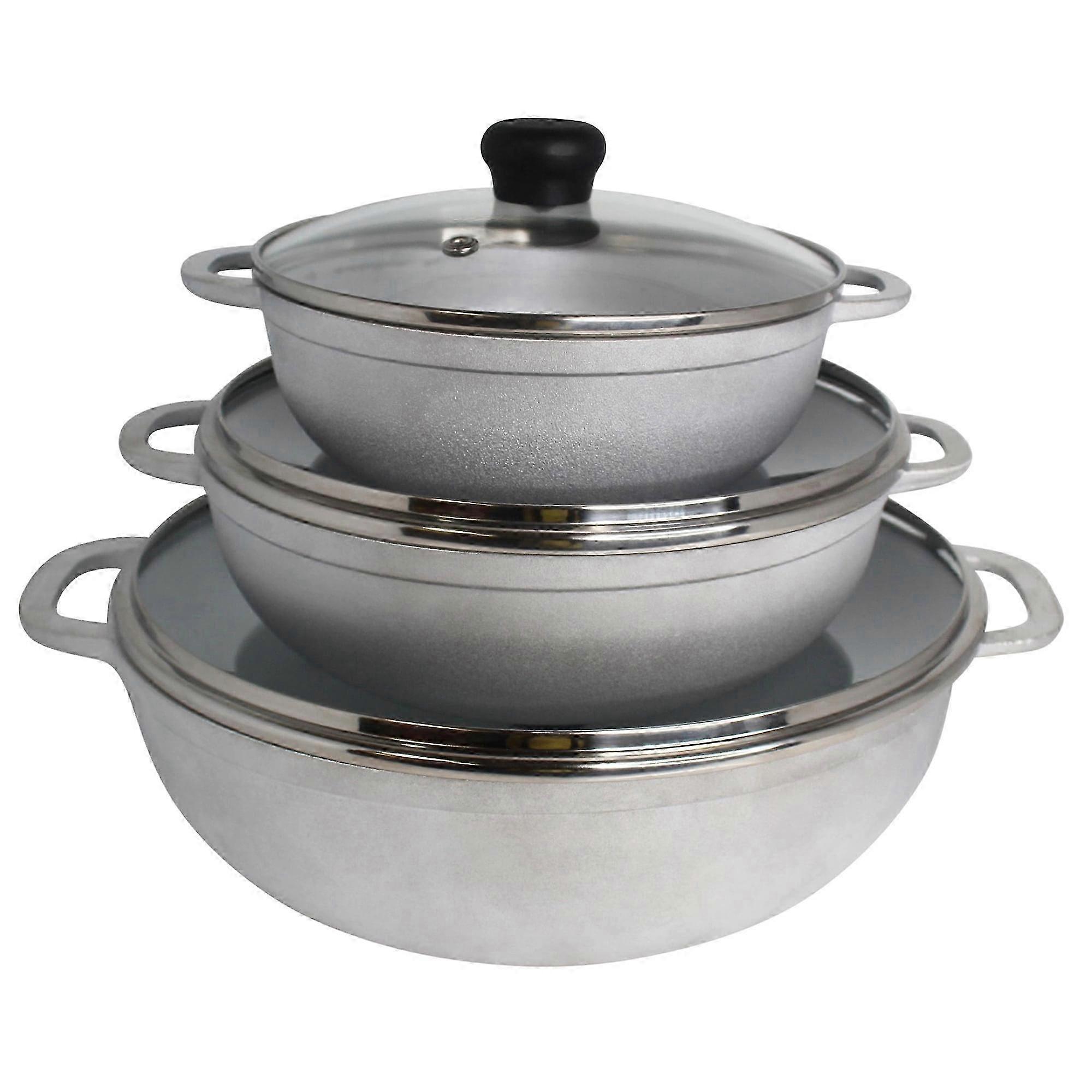 IMUSA Basic Caldero Set, 3-Piece Cast Aluminum Cookware Set, Natural Finish, Oven Safe, 1.5 Qt, 2.5 Qt, and 5.2 Qt 26s