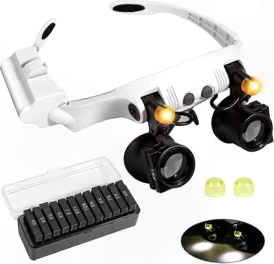 LED Lighted Hands-Free Headband Magnifier for Hobby, Reading, and Crafting with Adjustable 2-Light System