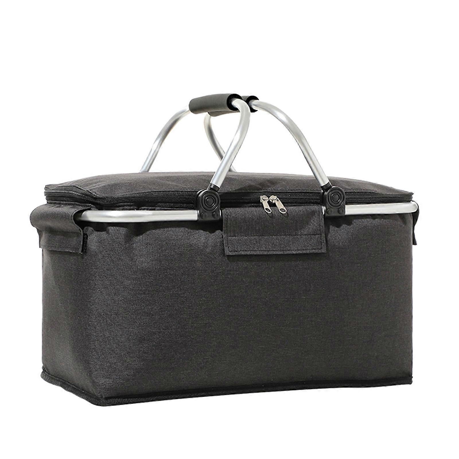 Folding Picnic Basket with Insulated Cooler, Portable Food Storage Bag, compatible with Outdoor Use - Handheld Fruit Basket