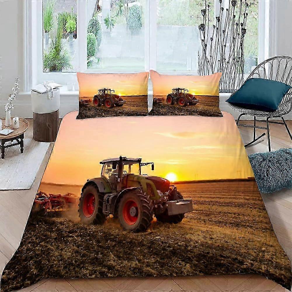 Conjunto de capa de edredom para cama de casal, capa de edredom de trator 200x200 + fronha de 50x75, capa de edredom de microfibra com estampa de fazenda e paisagem 3D com zíper, verão