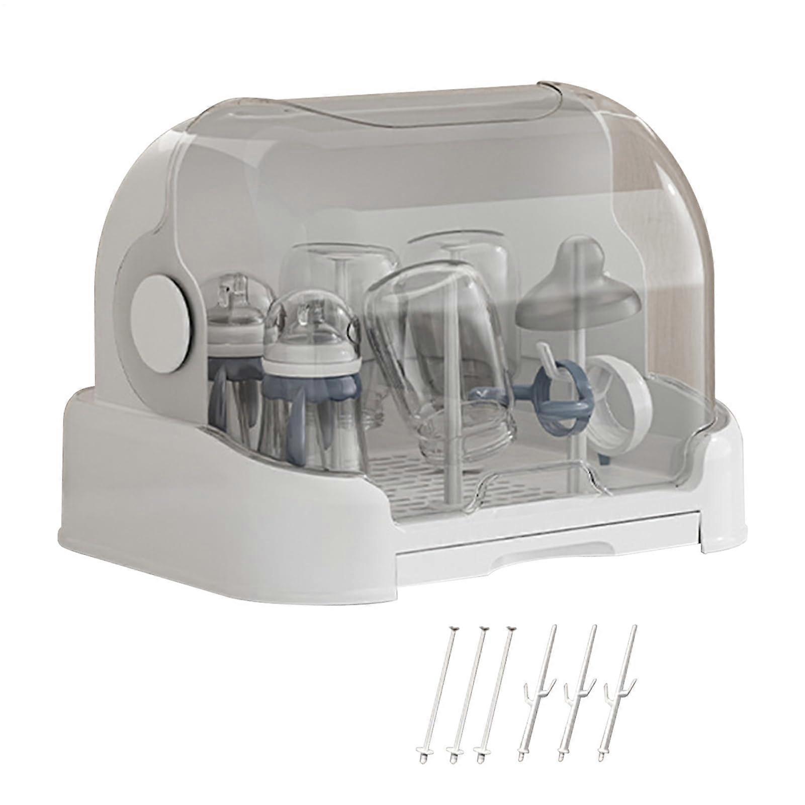 Baby Bottle Drying Rack With Detachable Drip Basin And Lid For Milk Bottles Pacifiers Small Items White