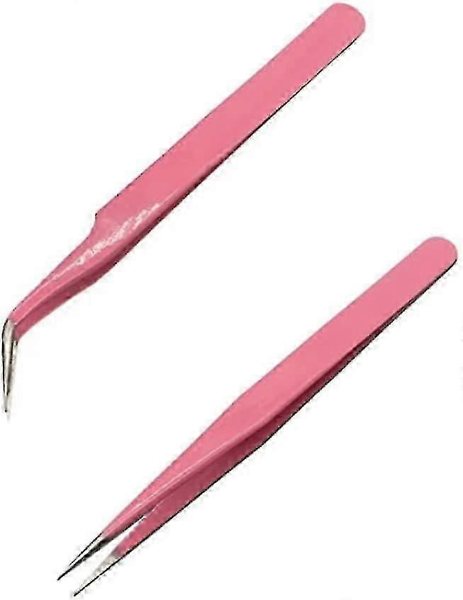 2 Pcs Eyelash Tweezers, Straight & Curved Pointed Tip Nipper for Eyelash Application
