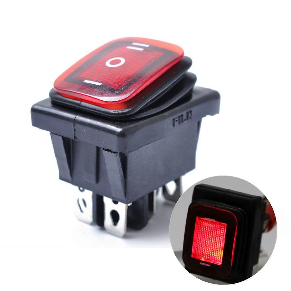 Rocker Toggle Switch On-Off-On 6 12V DC Car Boat Automobiles Waterproof LED Latching Switches (Red Light)