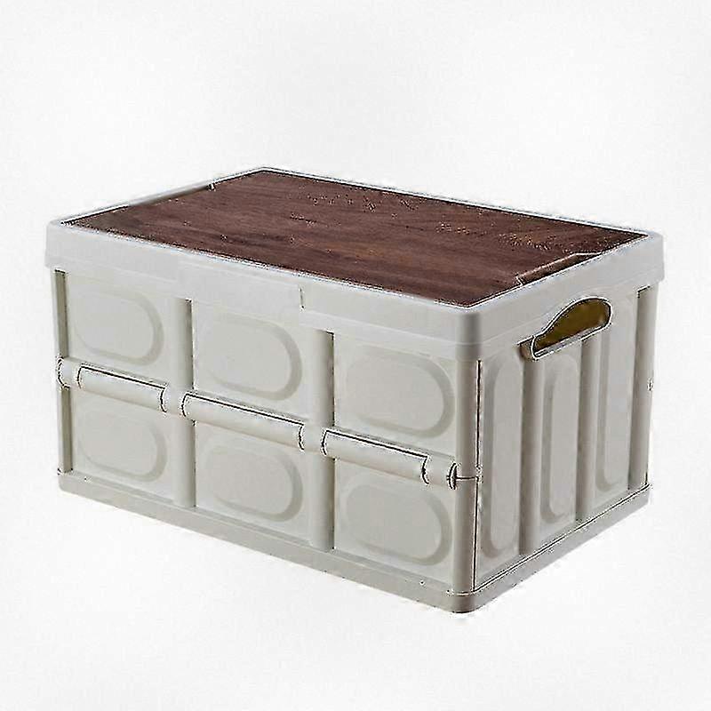 Outdoor Portable Storage Bin with Reinforced Wooden Lid Versatile Collapsible Camping Vehicle Storage Solution
