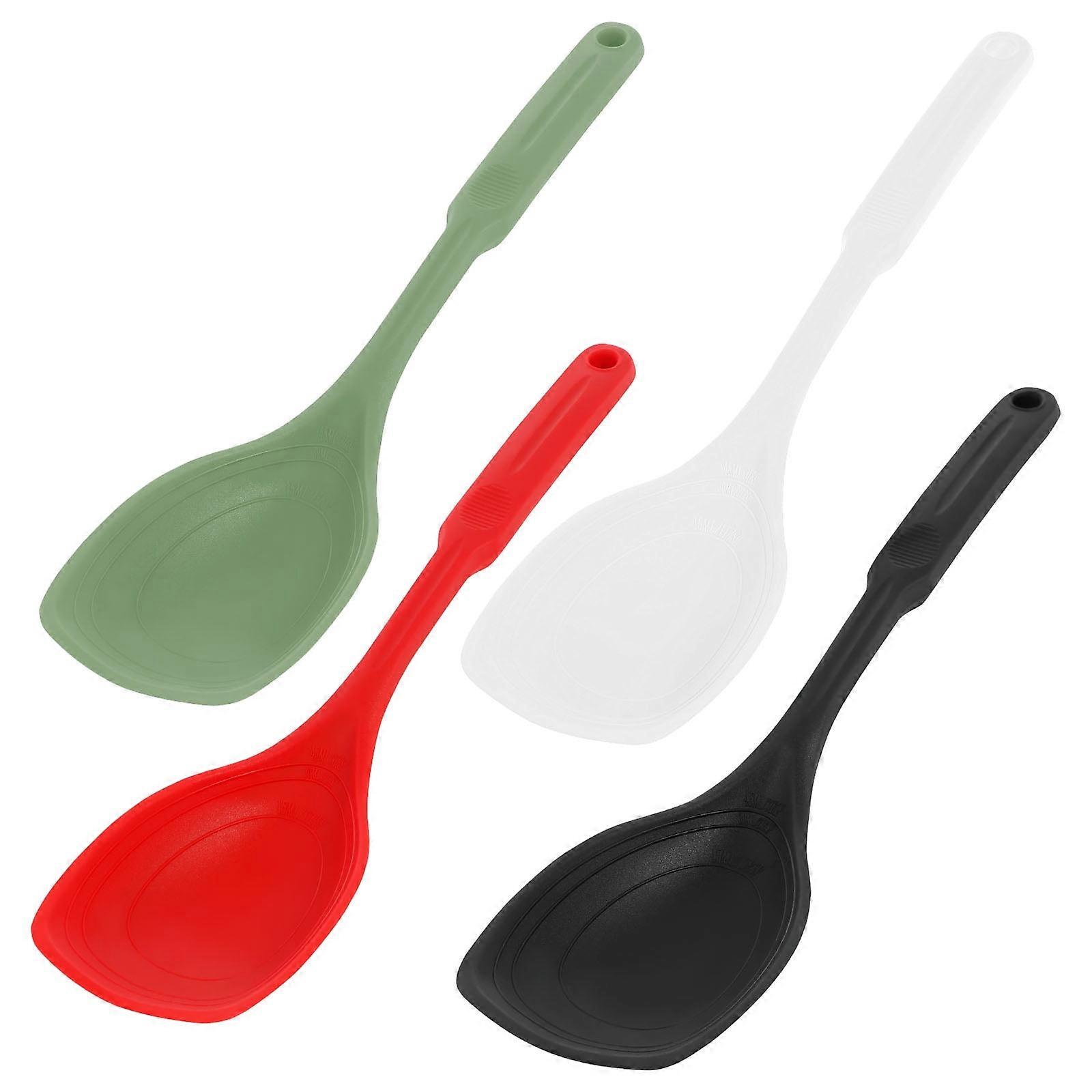4 Pcs Silicone Cooking Spoon Set with Deep Bowl & Measurement Mark, Nonstick Heat Resistant Spoons for Mixing, Serving, Stirring, compatible with