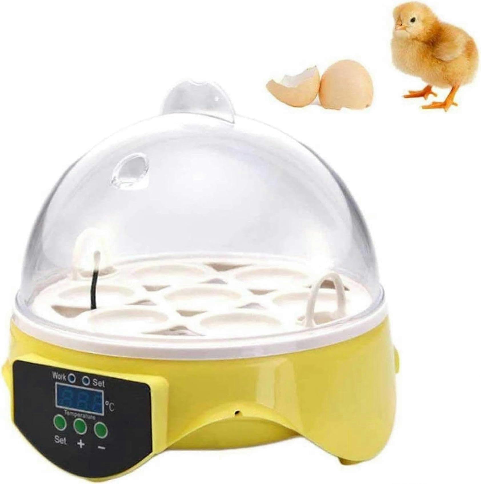 Automatic 7Egg Digital Mini Egg Incubator, Transparent General Purpose For Chickens Ducks Quail Turkeys Birds Yellow